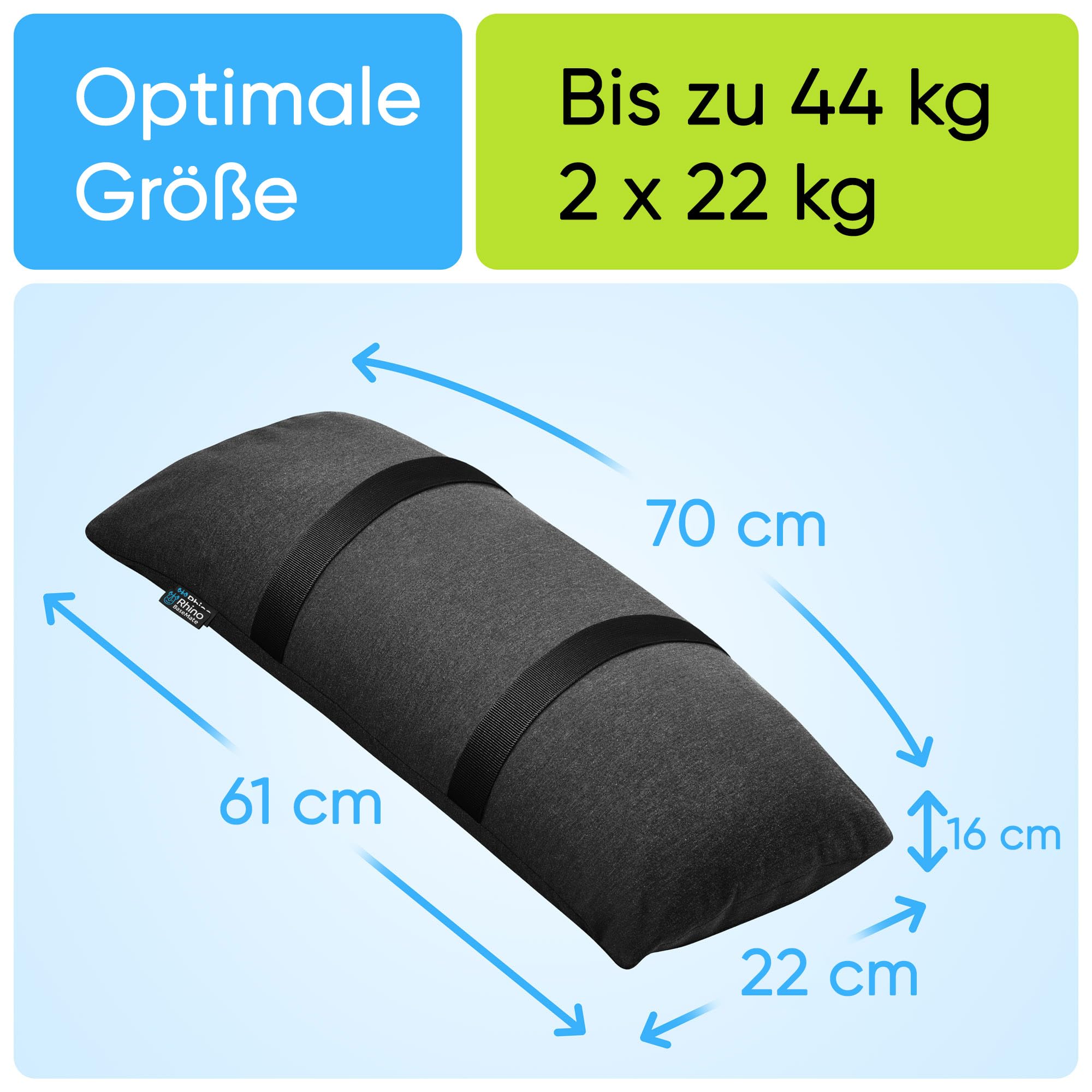 BaseMate Füllbare Sandsäcke für Sonnenschirmständer, 2 befüllbare Sandsäcke je 22 kg, Gebogene Sandsäcke für Outdoor-Schirmständer
