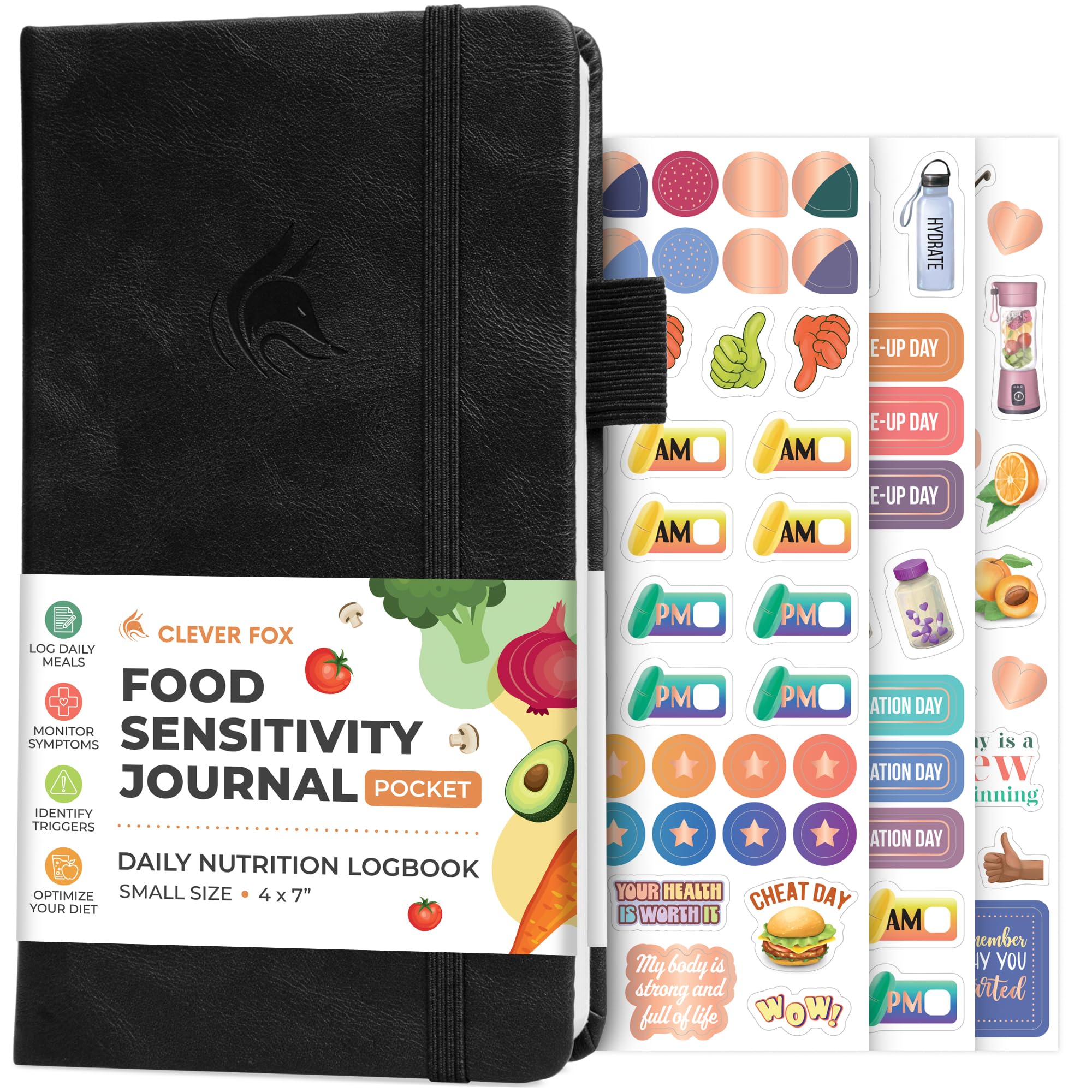 Clever Fox Food Sensitivity Journal Pocket – Daily Intolerance & Symptom Log for IBS, Diabetic, Low Fodmap, Elimination Diet – Health Tracker, 3.7x6.7" (Black) — image 1
