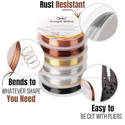 Miniatura 3 de Mr. Pen Alambre de cuentas para manualidades de calibre 24, 6 rollos x 19.6 pies cada uno