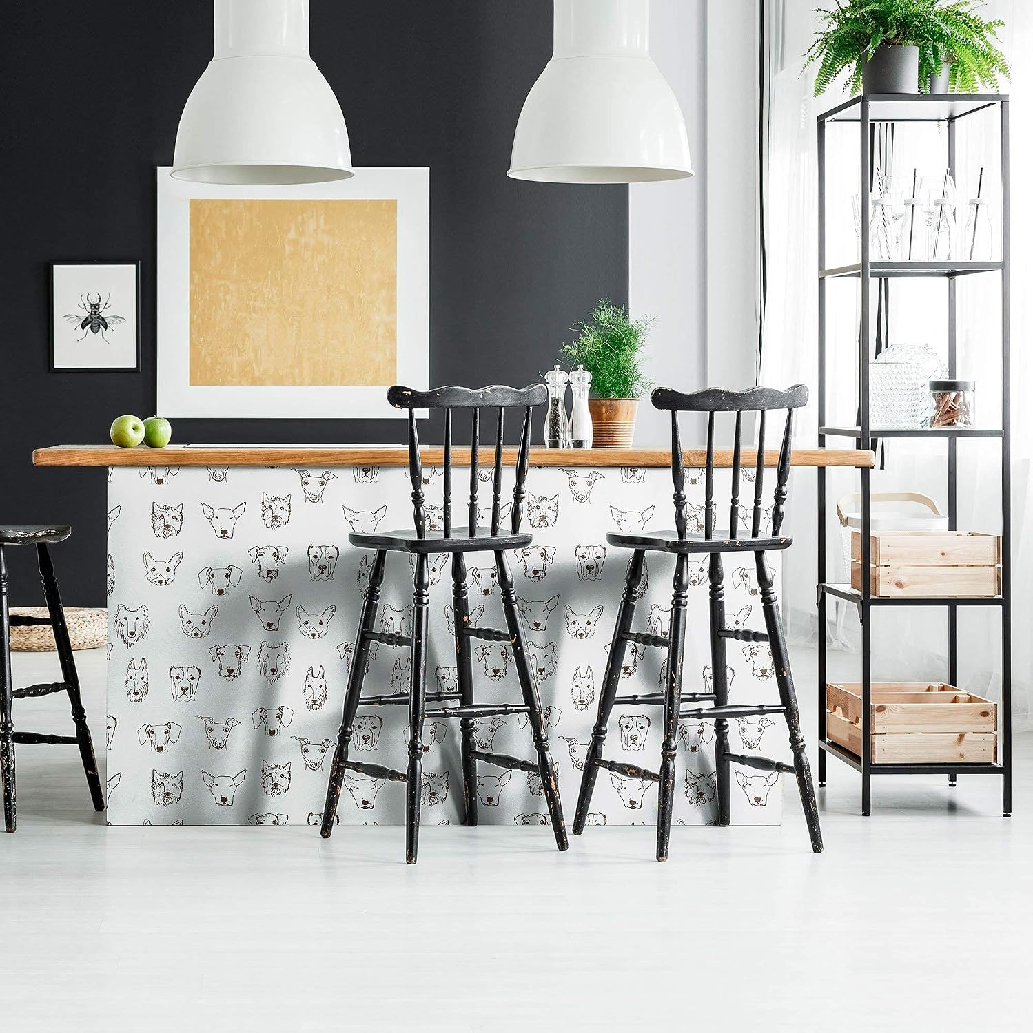 Walls By Me Peel and Stick White Dog Animal Removable Wallpaper 8280-2ft x 8.5ft (61x260cm)