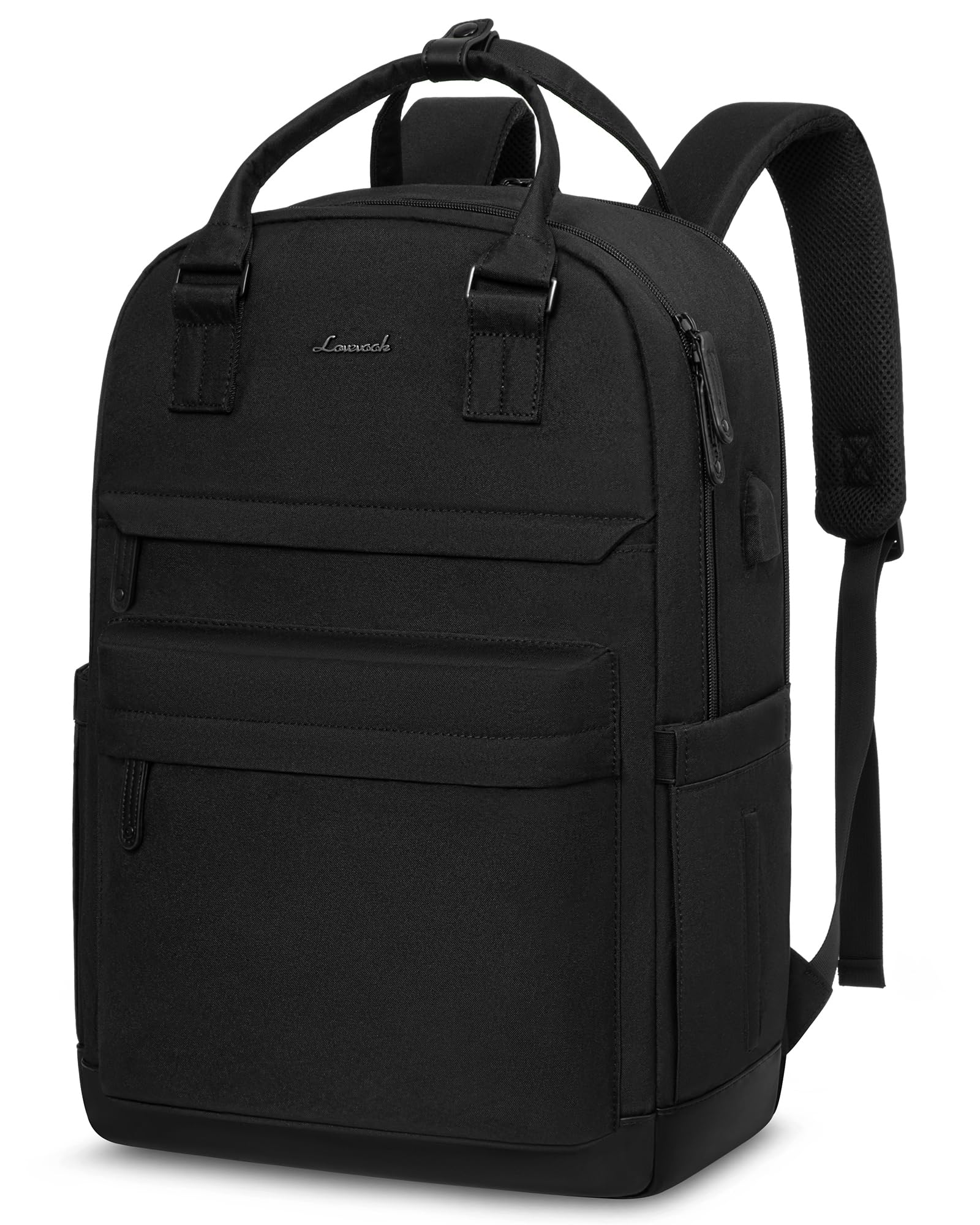 LOVEVOOK Schulrucksack Teenager Mädchen, Schultasche Arbeitstasche Herren Damen mit 15,6 Zoll Laptop-Fach, Wasserdicht Reiserucksack Handtasche Rucksack Mordern für Schule Uni Reise Büro, Schwarz