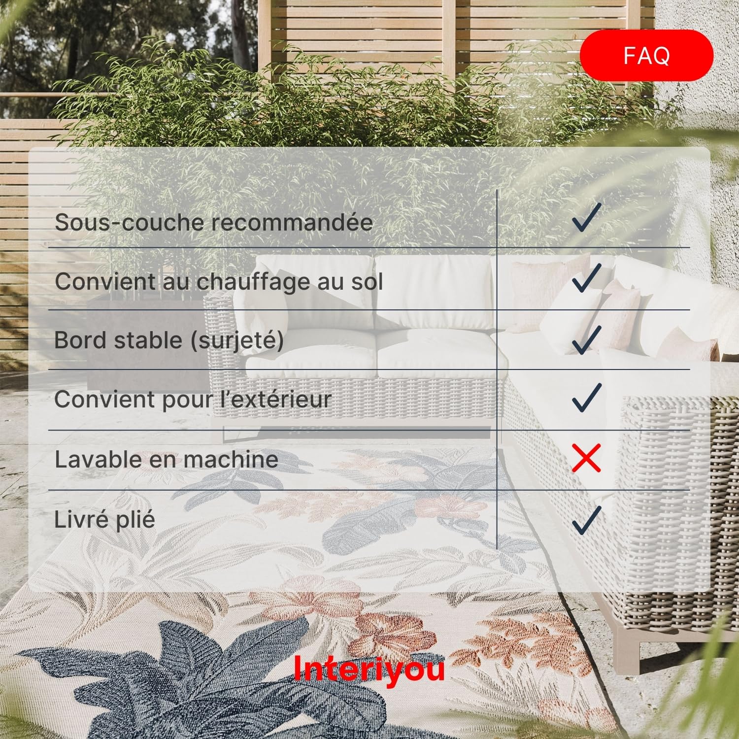 Interiyou Tapis extérieur Florenz - 160x230 Multicolore - Résistant aux UV pour Balcon, terrasse, Jardin ou Cuisine - Tissage Plat - pour d'entrée intérieur, Chambre, Salon, Bureau