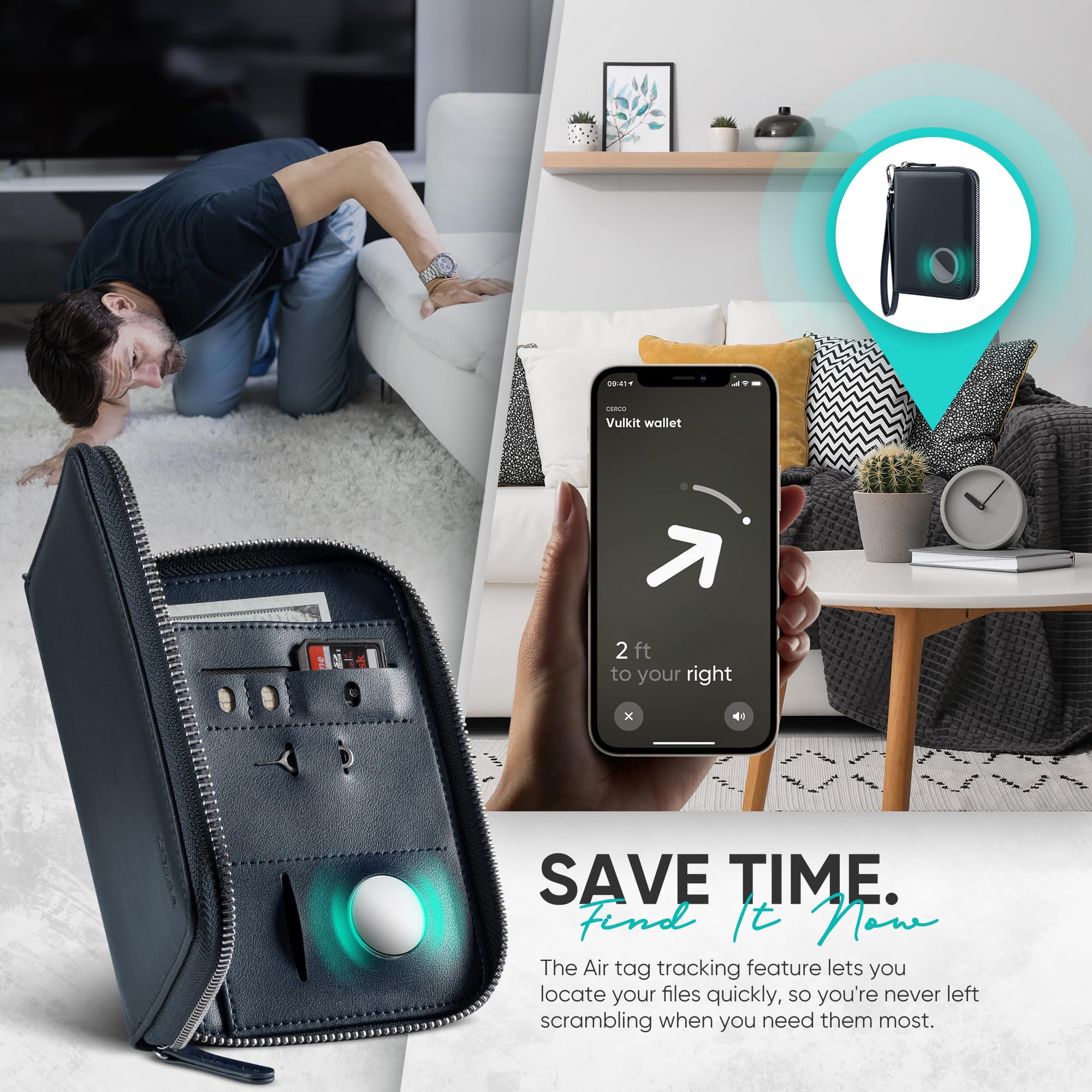 VULKIT Billetera de Viaje para Pasaporte con Soporte para AirTag Bloqueo RFID de Cuero Ideal para Documentos y Artículos Esenciales de Viaje en Avión
