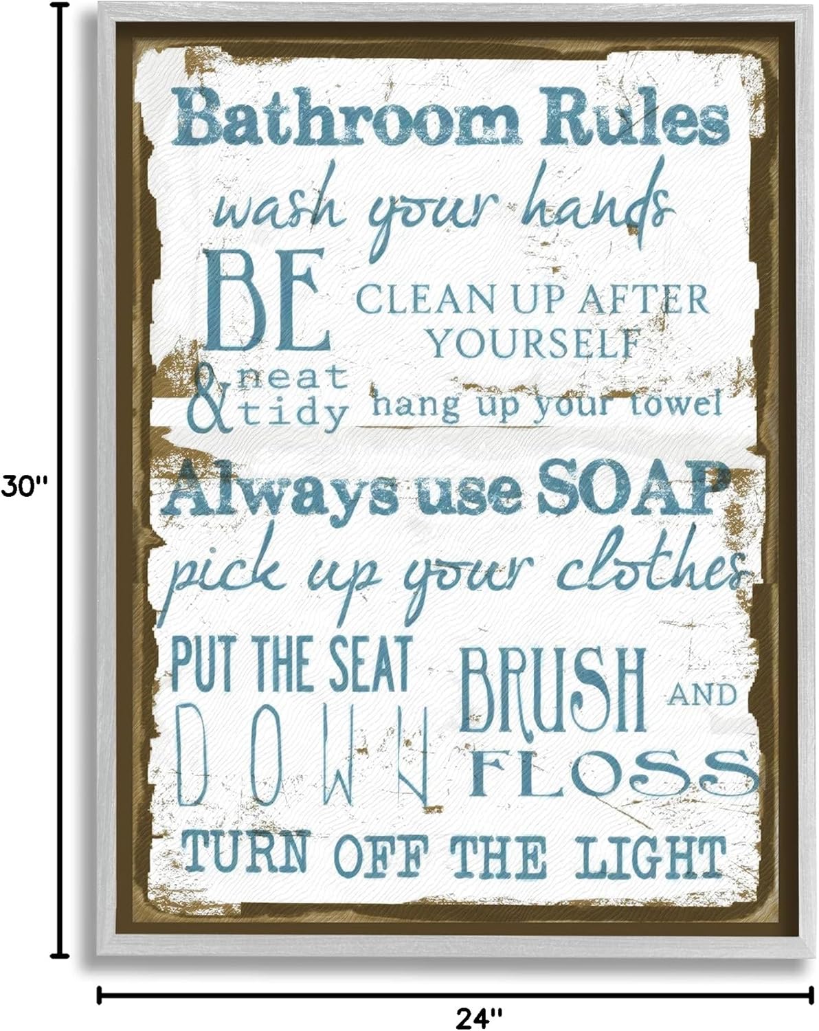 Stupell Industries Brown and Blue Classic Bathroom Rules, Design by Taylor Greene Gray Framed Wall Art, 24 x 30