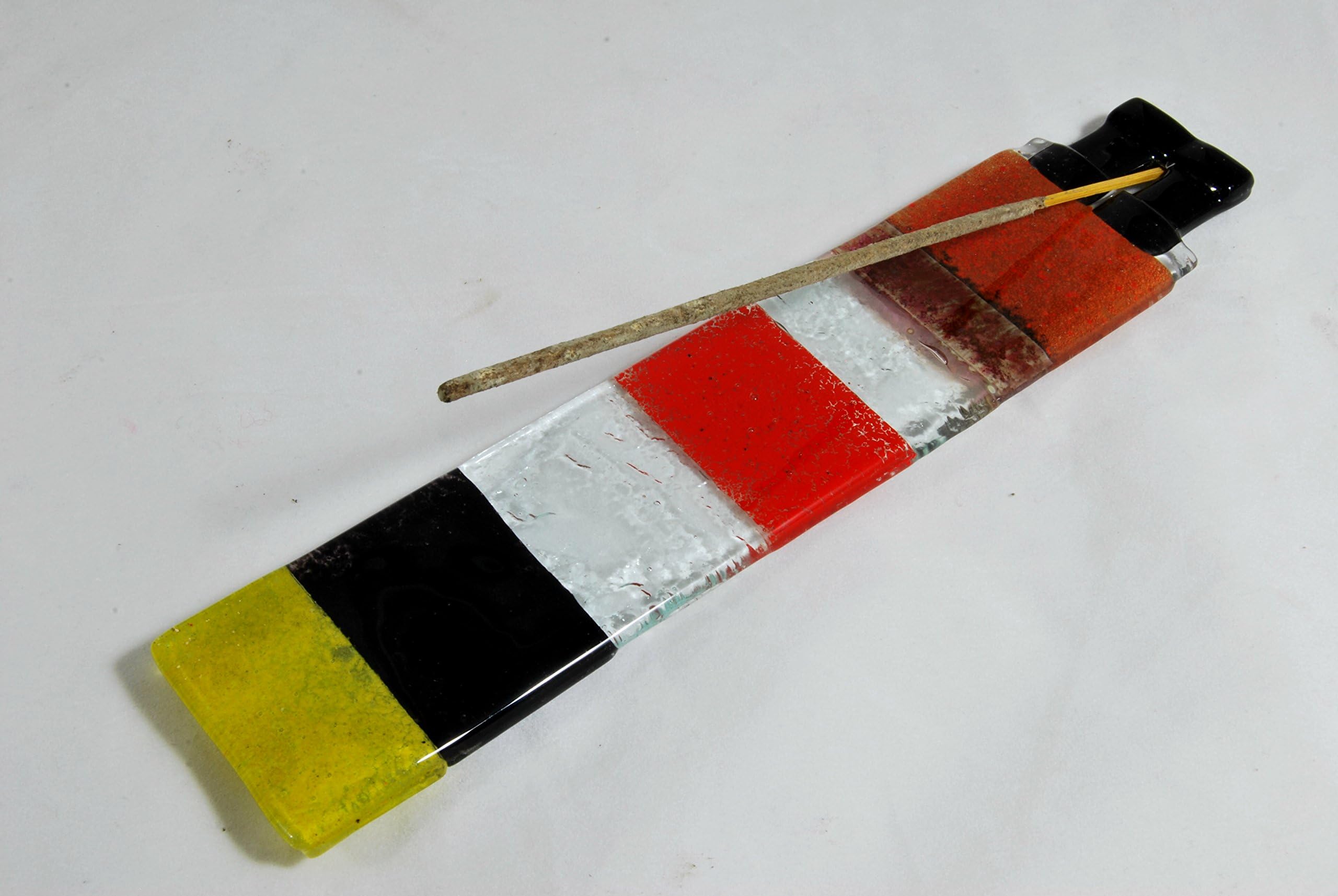 Glass incense holder - black, red, yellow