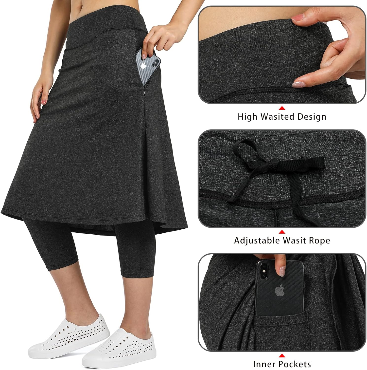 Women Athletic Knee Length Skirts with Leggings,Skorts Leggings&Skirted Capris Skorts for Women Yoga Pockets - Image 4