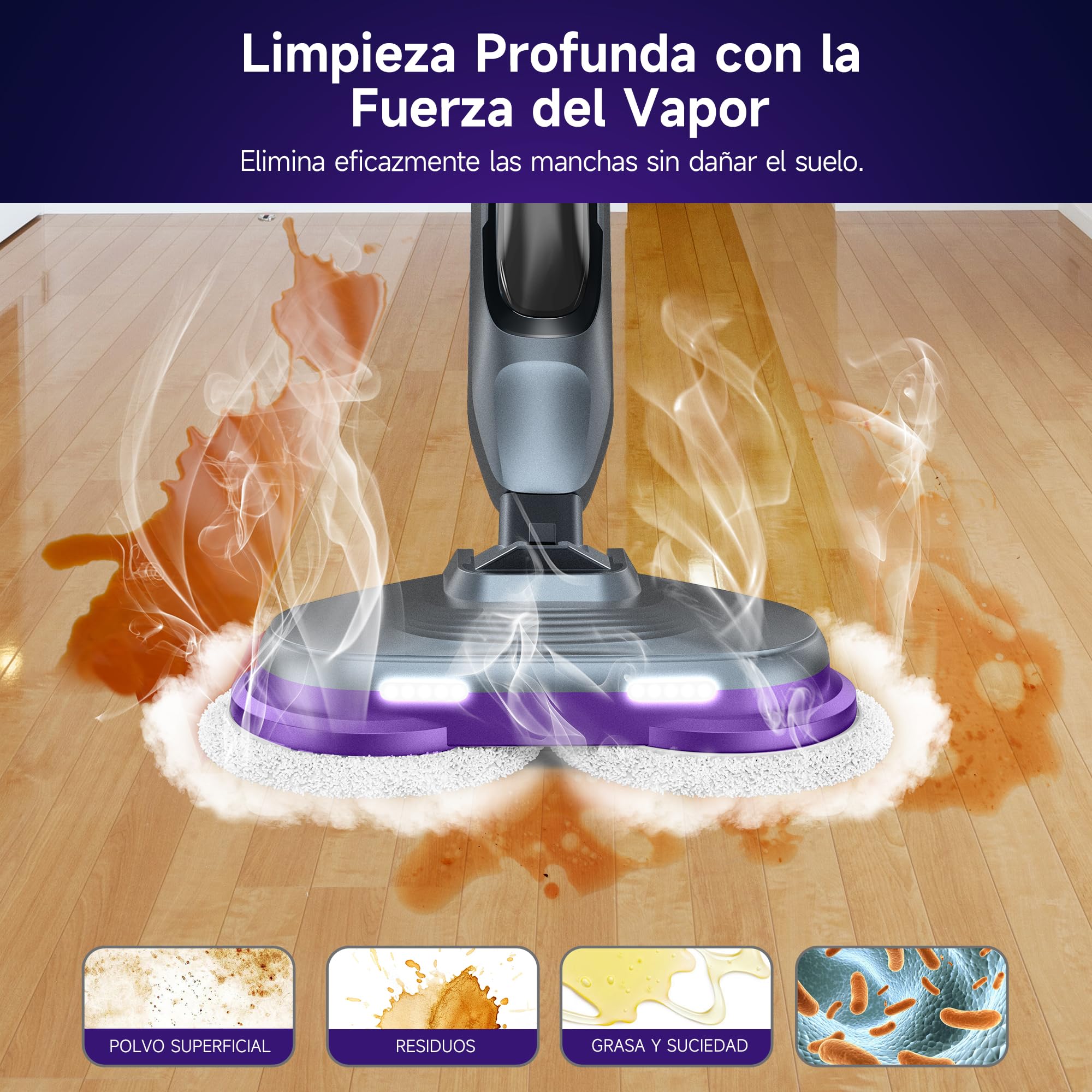 Fregadora de Vapor AlfaBot F2 | Limpieza Profunda Sin Químicos | Elimina 99.9% Bacterias | Para Suelos de Madera/Laminado 3 Bares