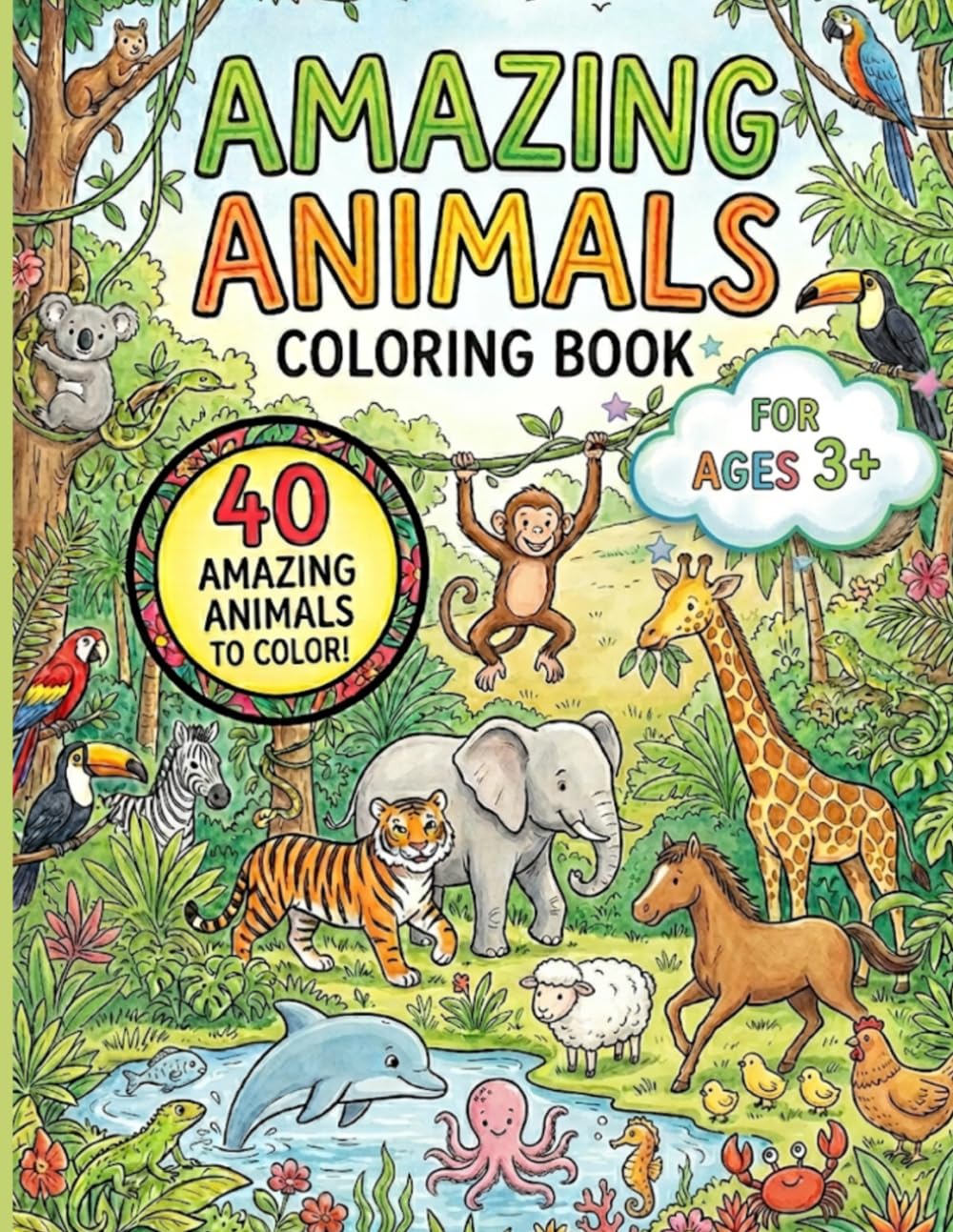 Amazing Animals Coloring Book: 40 Amazing Animals To Color