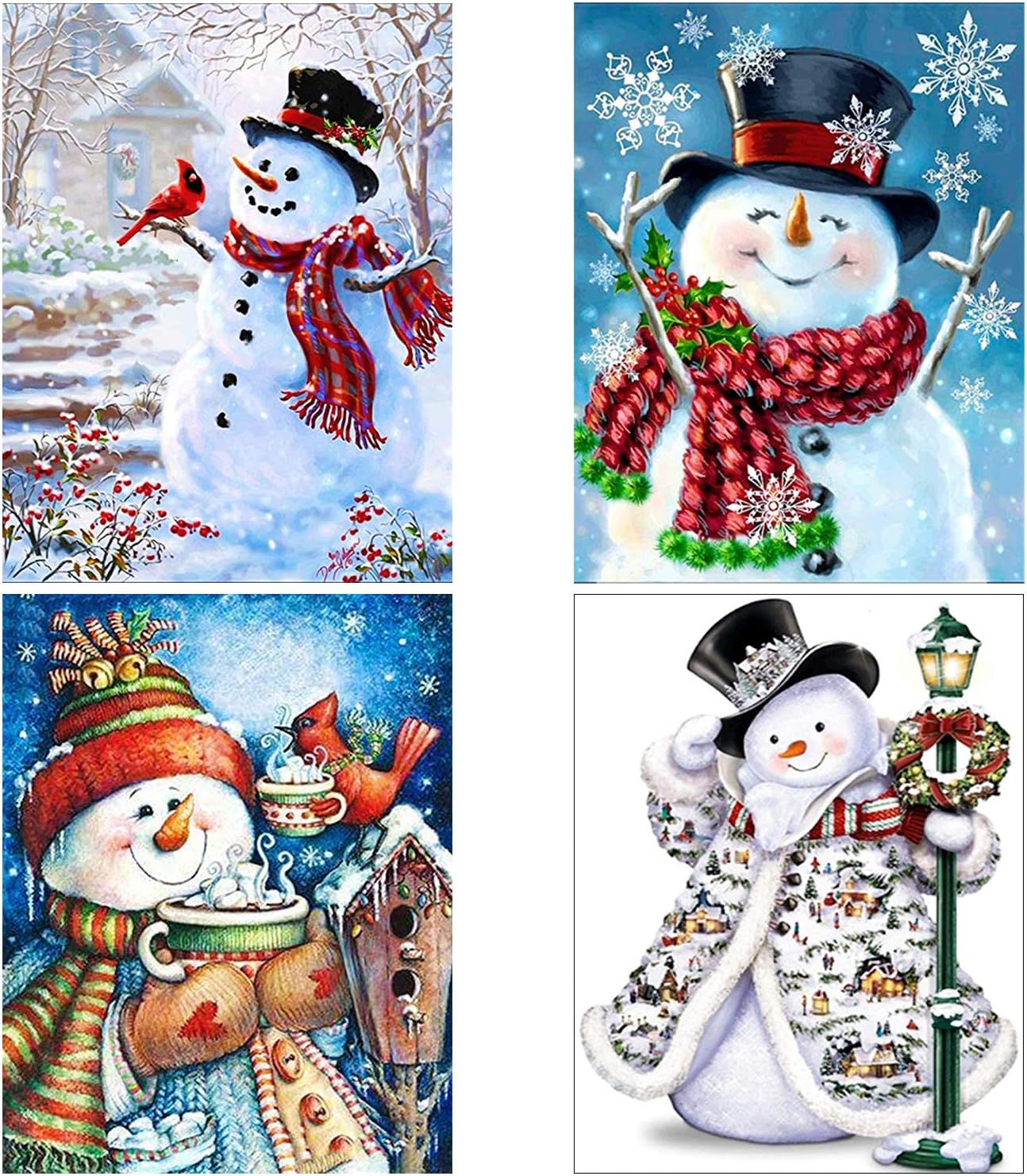 Aneco 4 Pack 5D DIY Diamond Painting Kits Snowman Full Drill Rhinestone Embroidery Cross Stitch Painting for Christmas Home Decor