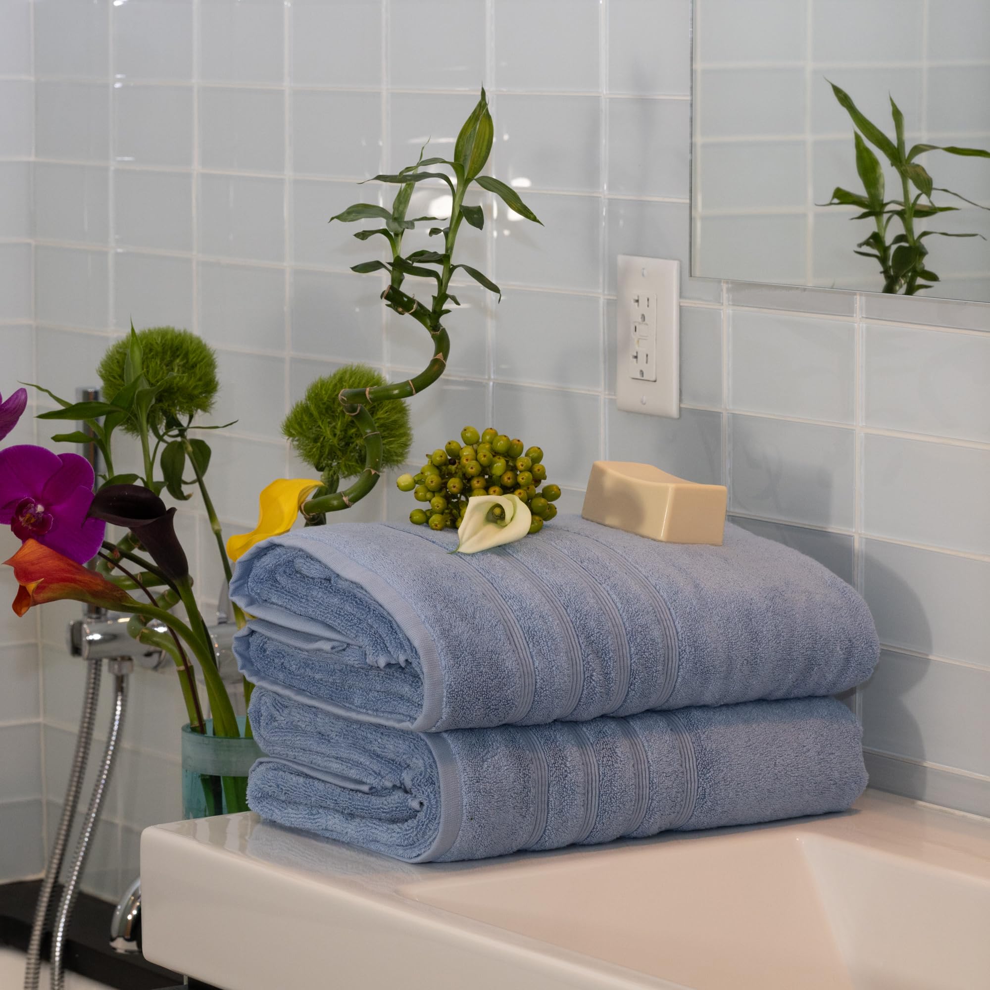 Mosobam Juego de 4 toallas de baño de lujo para hotel de 700 g/m², 35 x 70 pulgadas, color azul Allure, toallas turcas de gran tamaño, viscosa hecha de bambú, algodón turco