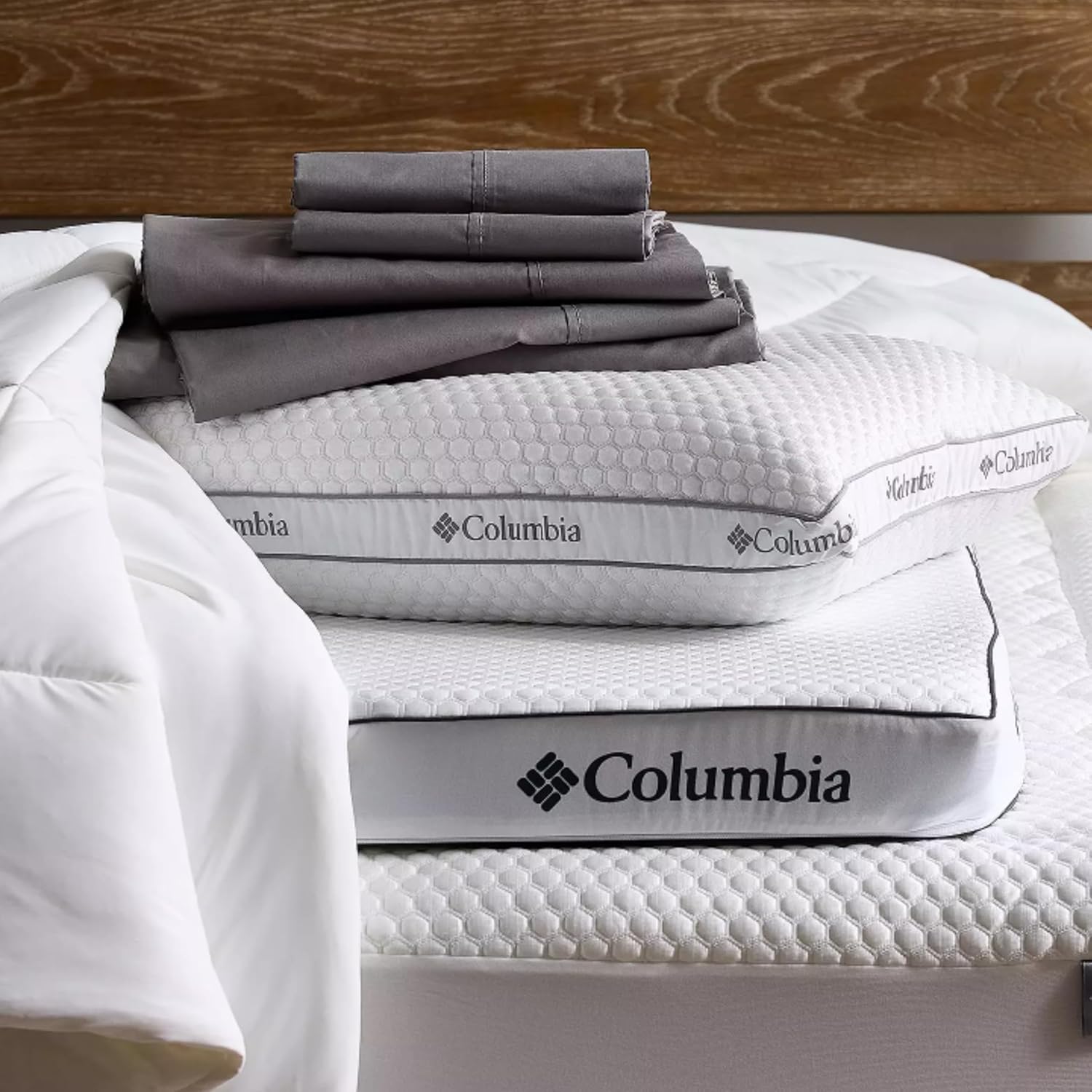 Columbia Comfort Ice Fiber Side Sleeper Down Alternative Bed Pillow with Polyester Fiberfill, Supportive Cooling Double Sided Breathable Cover (Side Sleeper, Standard/Queen)
