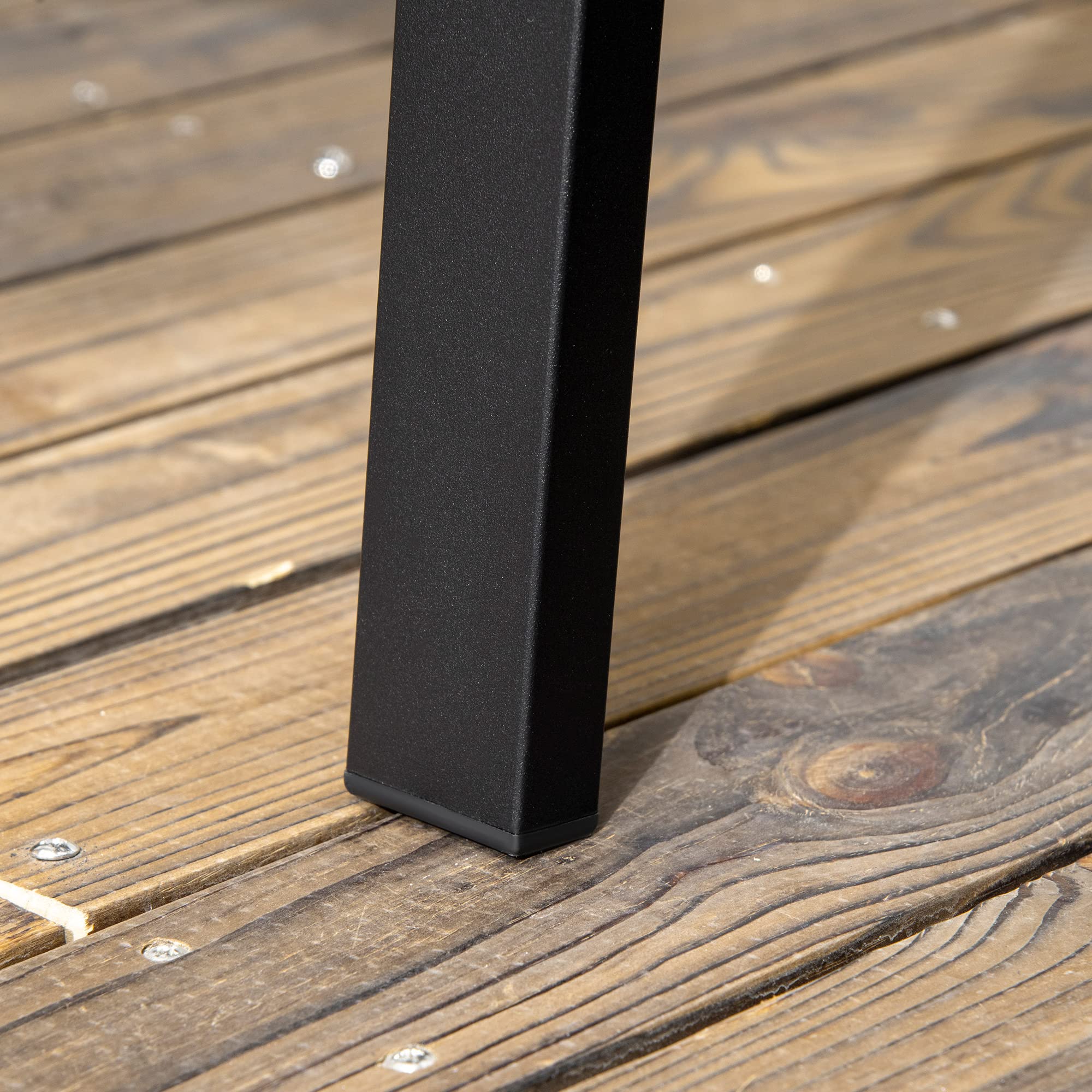 Outsunny Banco de Jardín de Acero Banco Exterior 127x63x83 cm Negro | 2 Plazas, Respaldo Decorativo Estampado, Terraza Balcón Patio, Carga 240 kg