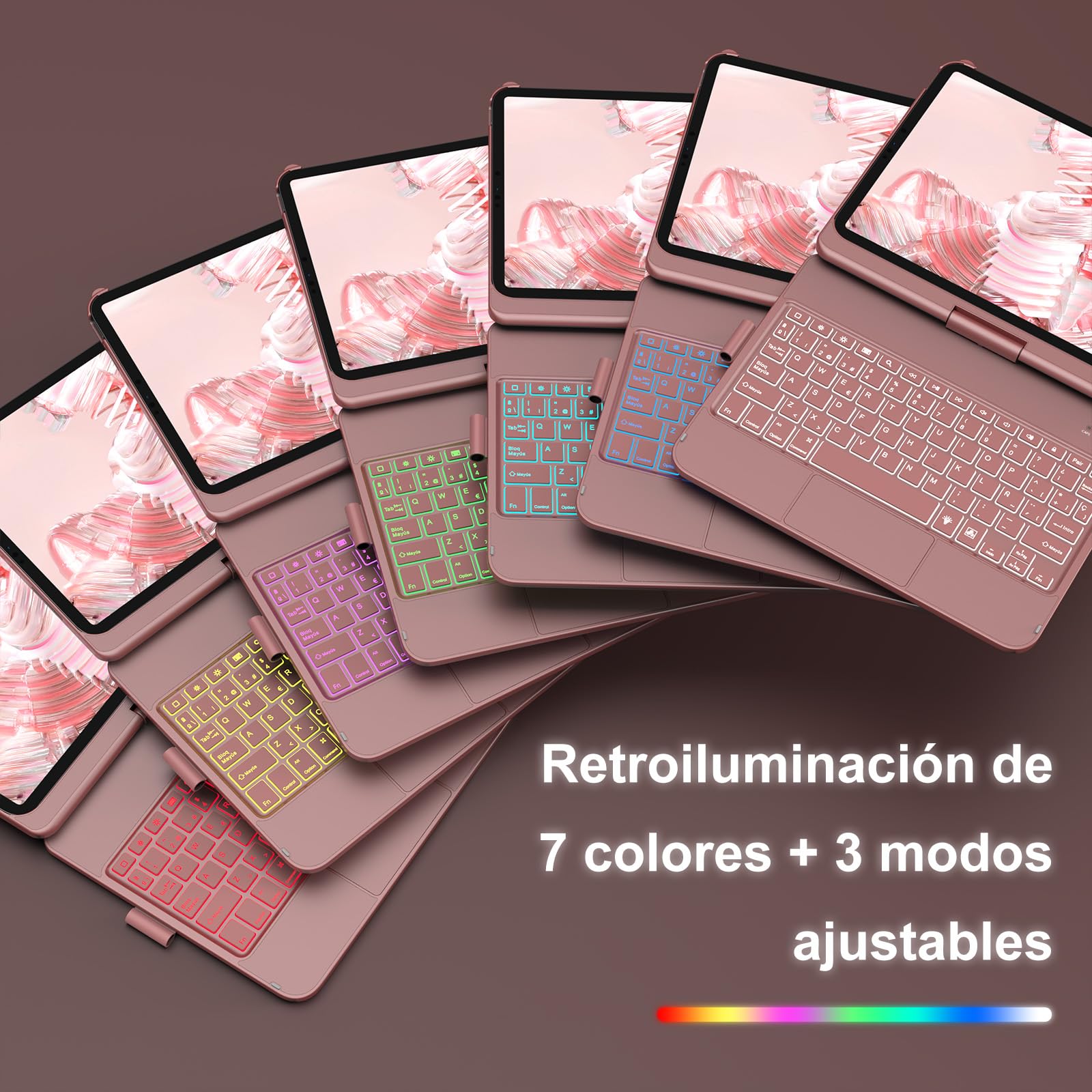 KBCASE Teclado para iPad 10 Generación 2022/11 Generación A16 2025 (10.9/11 Pulgada) con Trackpad, Rotación de 360° Retroiluminado de 7 Colores Bluetooth Magnéticamente Teclado para iPad 10/11 Gen