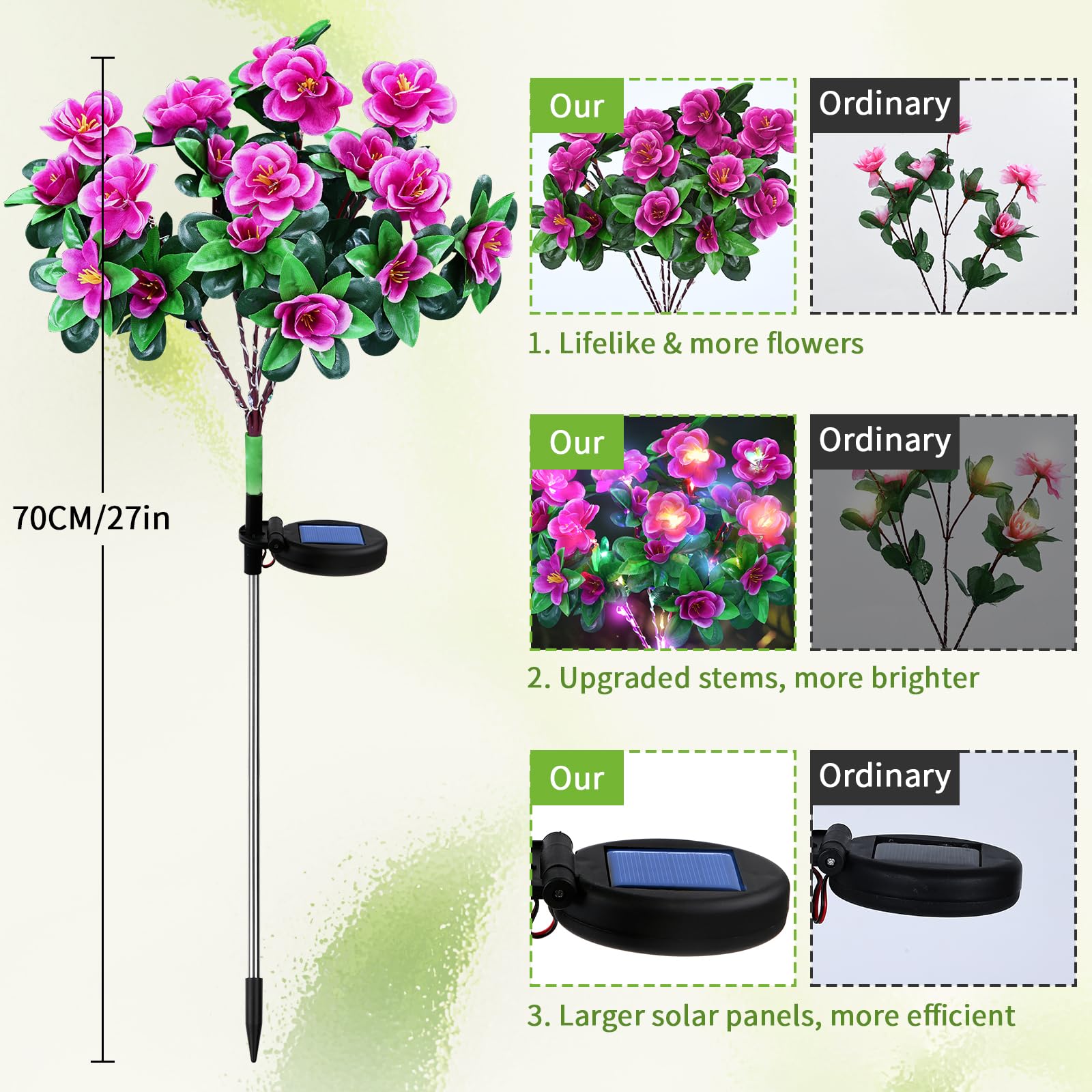 FWLWTWSS Solar Flower Lights Outdoor Garden, 2 Pack Rhododendron Solar Lights - Image 2