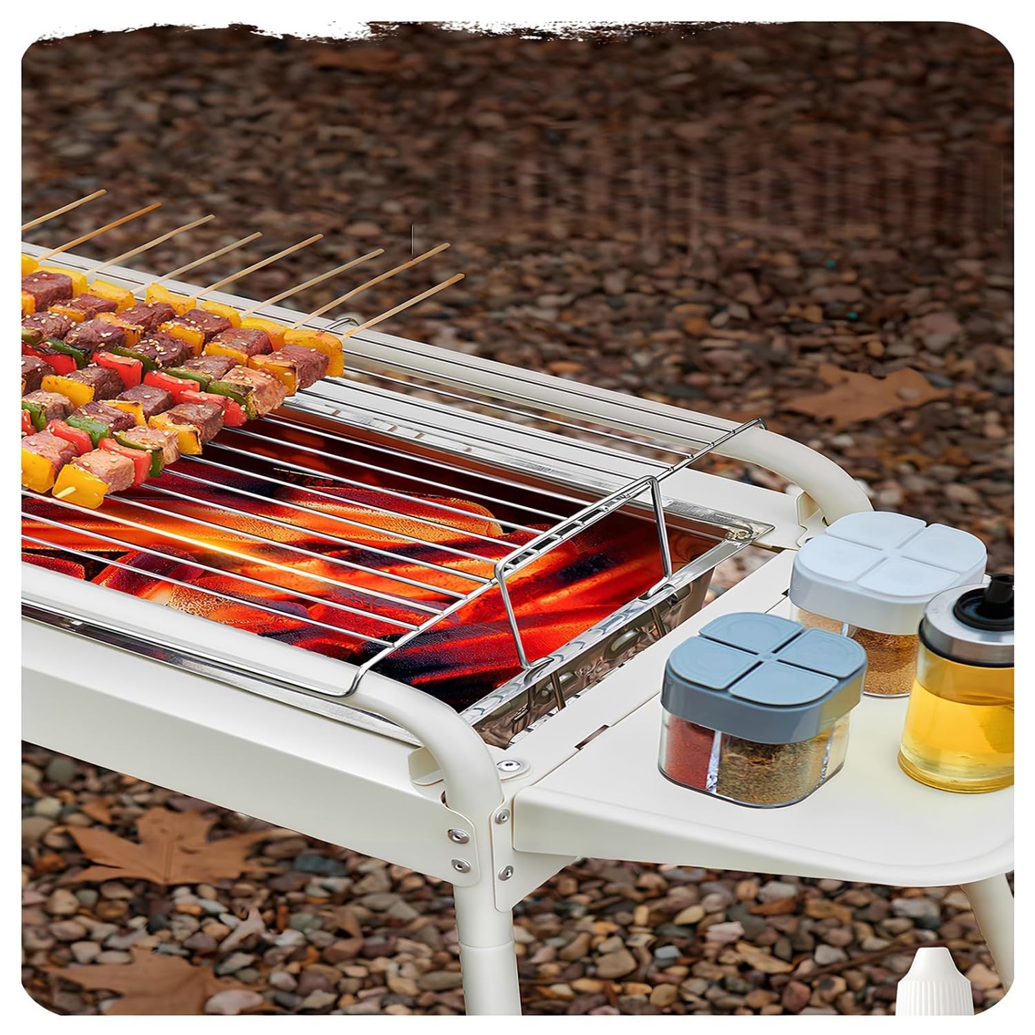 Przenośny grill węglowy 2 w 1 z regulowaną wysokością, grill, 80 szpikulców, rękawiczek i torba do przechowywania na kemping, do ogrodu, na plażę i patio