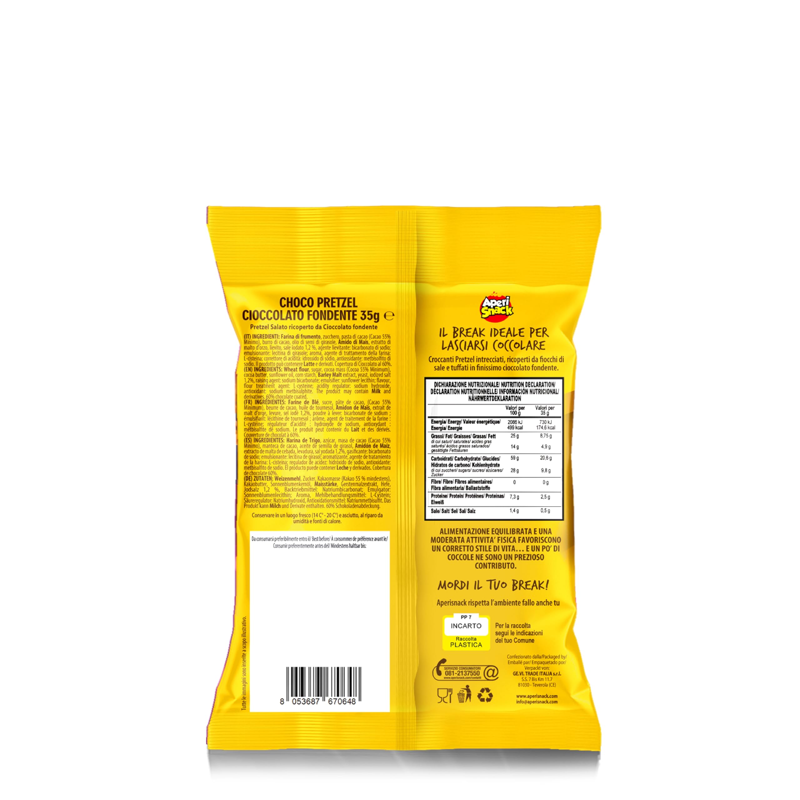 Aperisnack®– AP30.002.02 Choco Pretzel fondente Monoporzione 35 g X 20 pezzi, tascabile