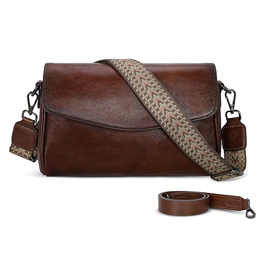 Iswee Leather Crossbody Bags for Women Shoulder Handbags and Purses with Multi Pocket and Two Straps Travel Satchel Medium