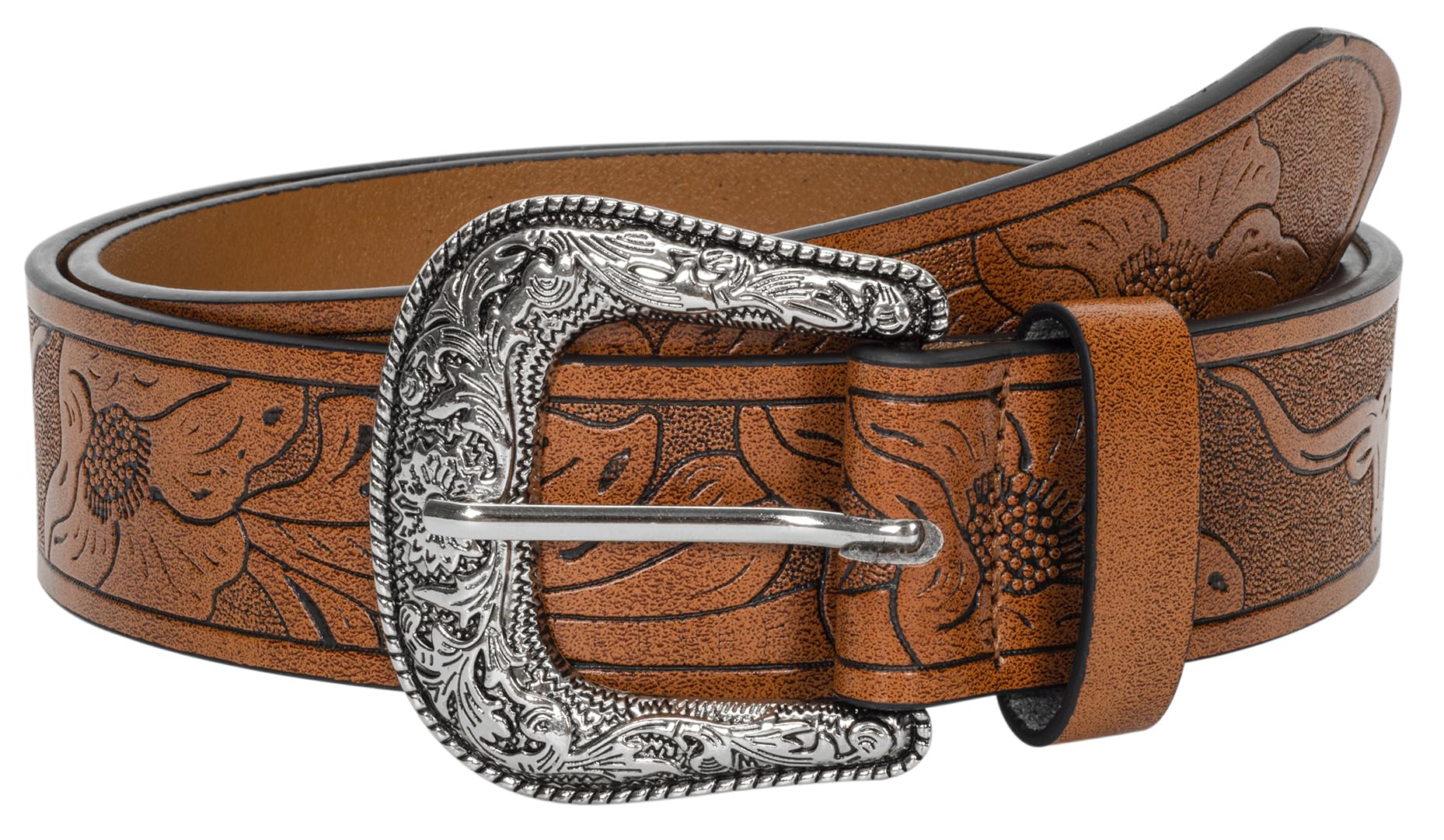 INOGIH Adjustable-Vintage-Western-Cowboy-Belt Women Men - Cowboy-Style Engraved-Buckle Belt for Jeans Pants Dresses