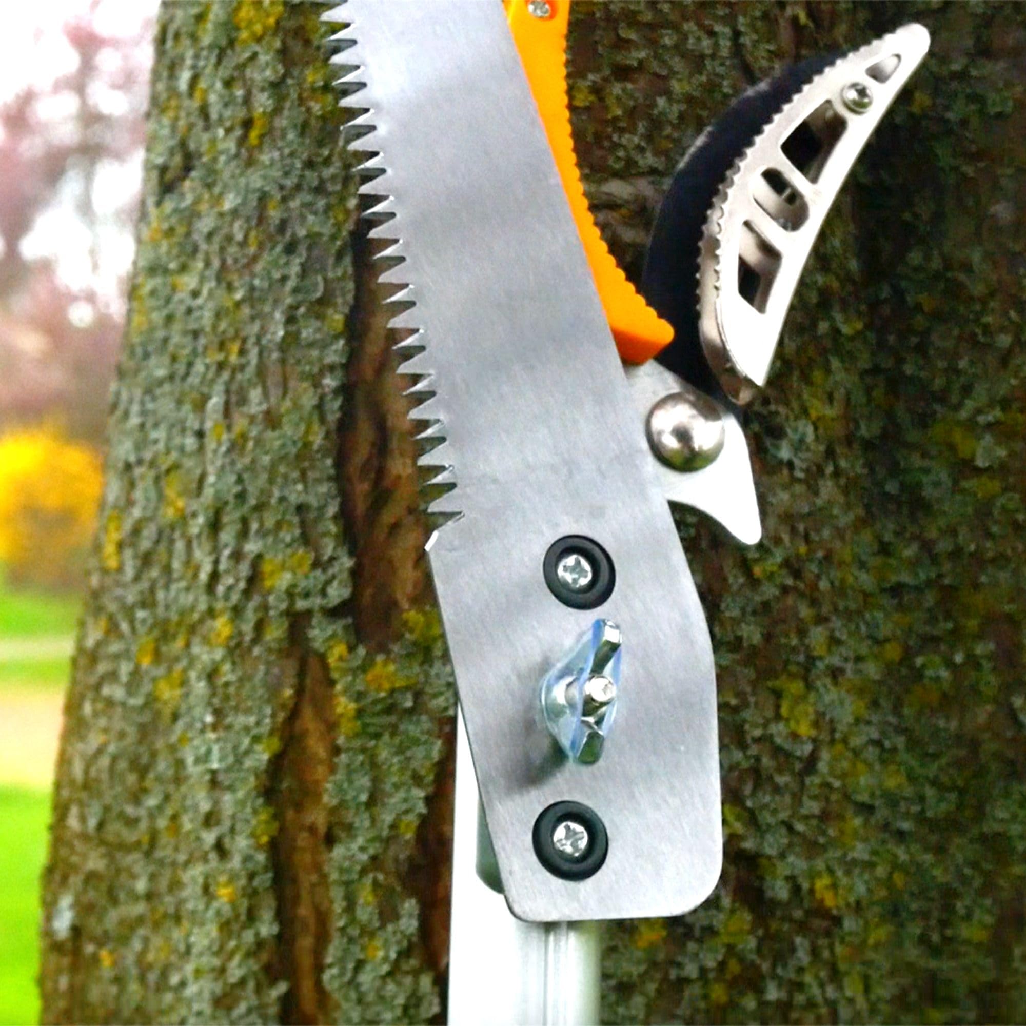 FISHTEC - Tijeras de jardín telescópicas extensibles de FISHTEC: de 1,37 a 2,2 m + sierra para el cuidado de árboles – tijeras para árboles – poda y corte de ramas – hoja de acero + yunque de agarre