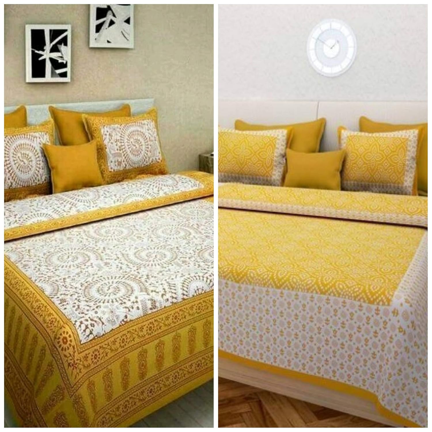 BedZone 100 Cotton Rajasthani Jaipuri Queen Size Combo Double Bed Set