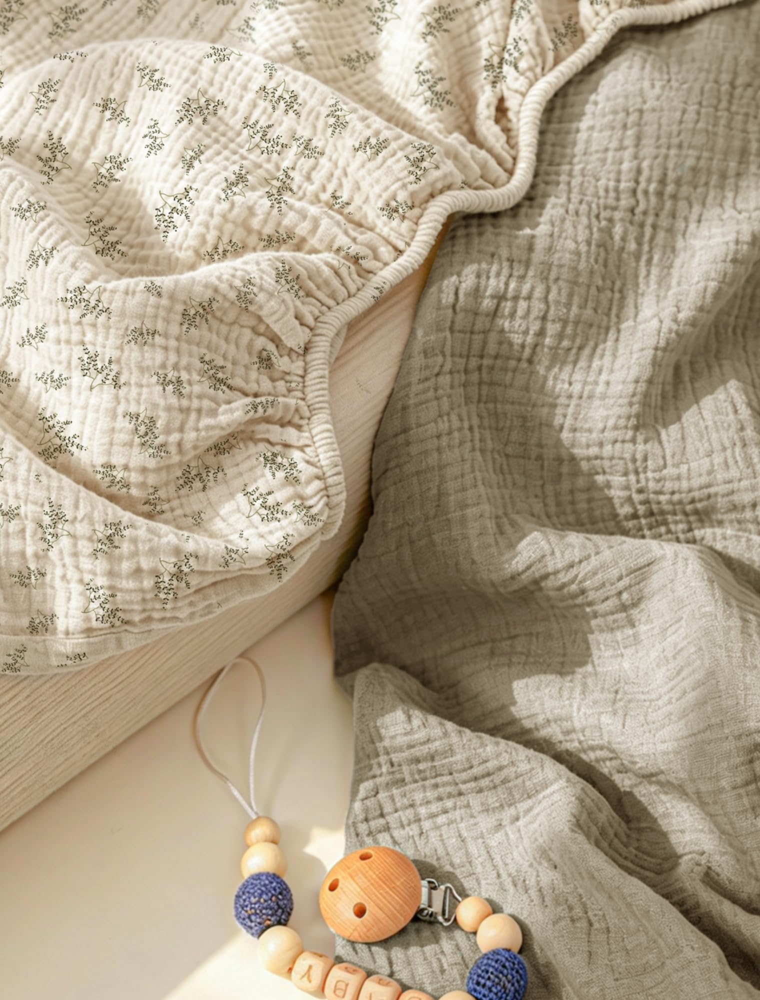 lulumoon Lot de 2 Draps-housses en mousseline de coton, pour lit bébé, draps-housses neutres pour bébés, garçons et filles