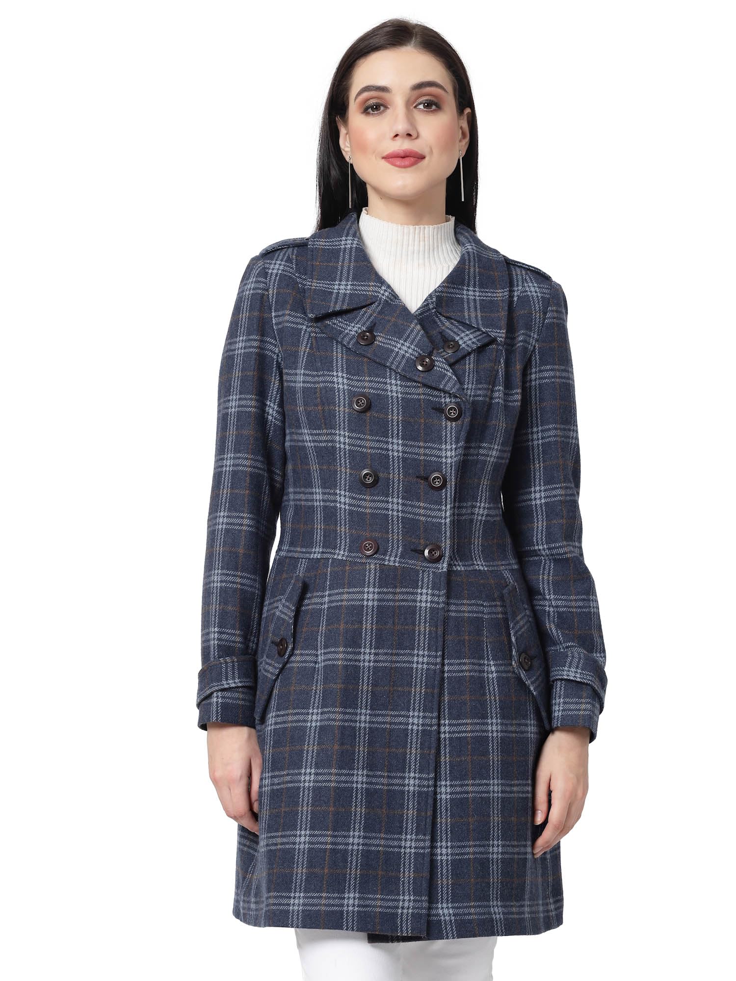 owncraft women Double breasted navy wool check coat-picture-37