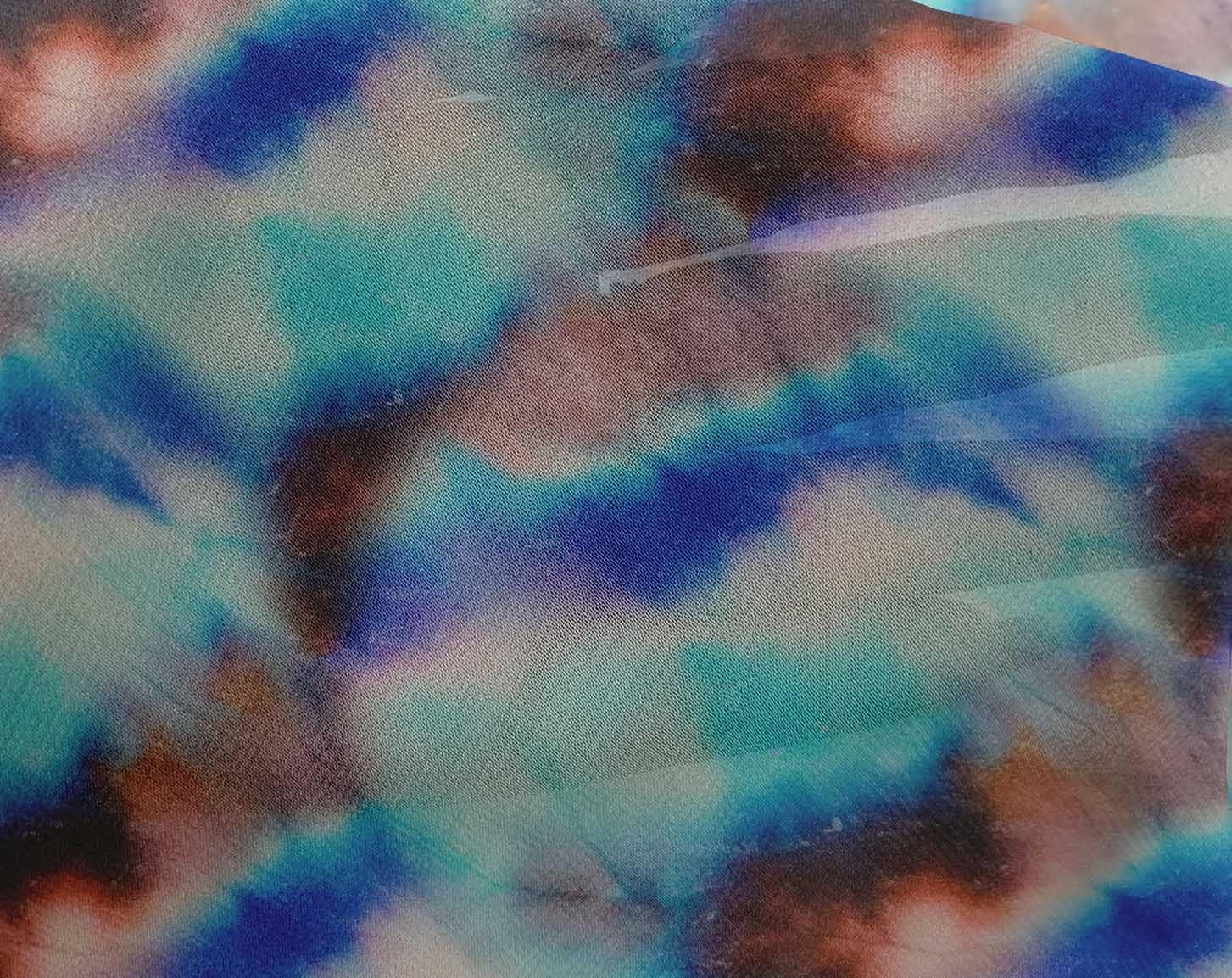oneOone Georgette Viscose Medium Blue Fabric Tie Dye Craft Projects Decor Fabric Printed by The Yard 42 Inch Wide-NY