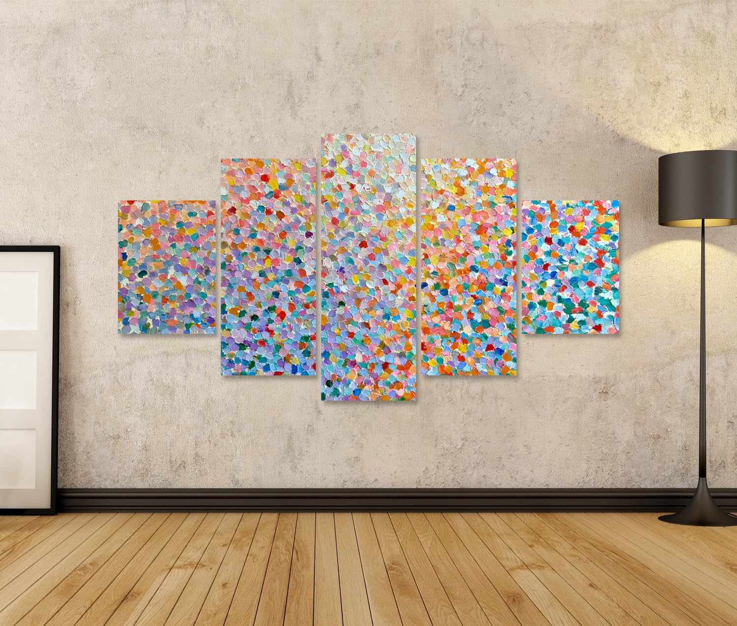 islandburner Bild auf Leinwand Lebendiger Pointillismus Kunstdruck Wohnzimmer Dekor für Kunstliebhaber - 5-teilig