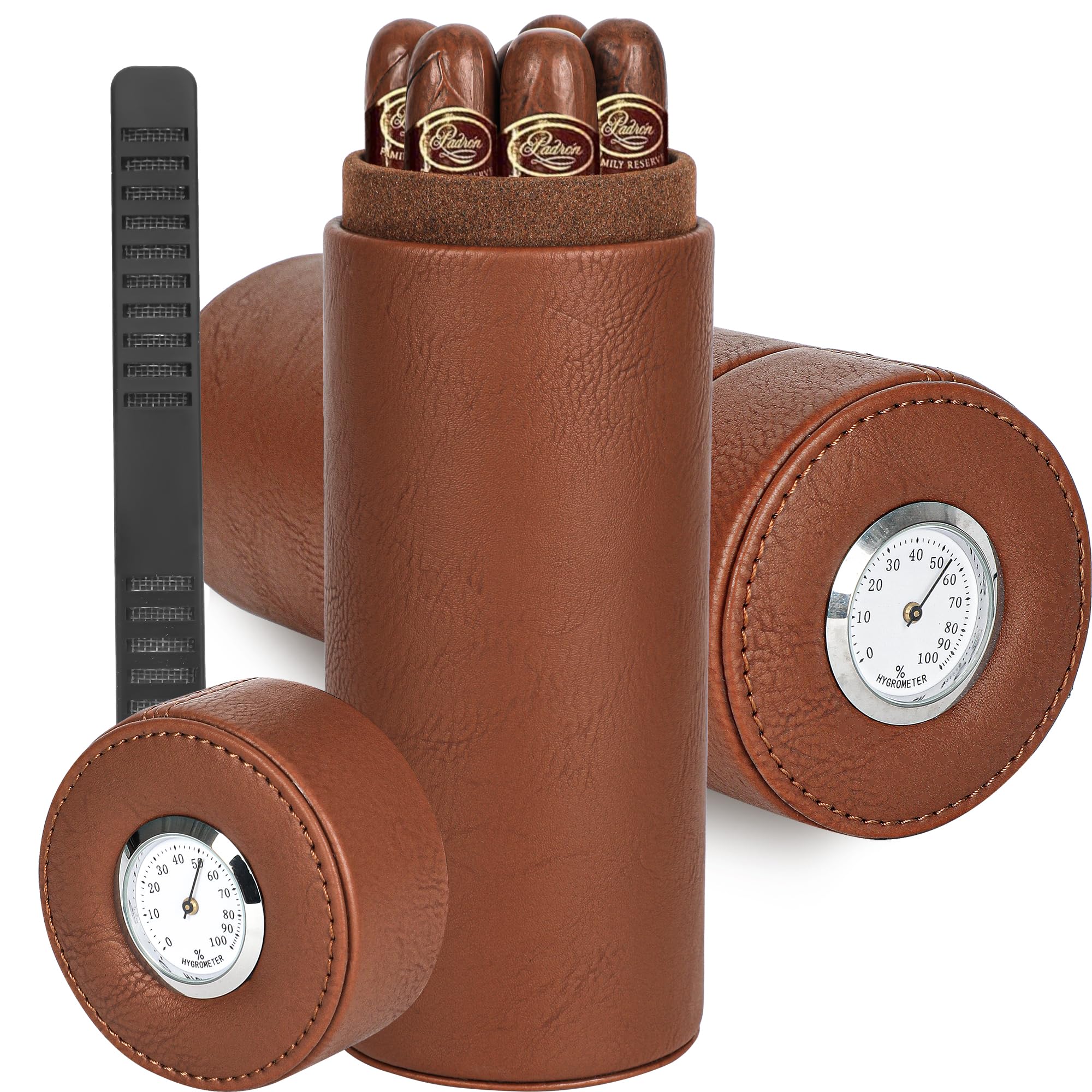 M TIME C CLUB Premium Brown Cylindrical Cigar Humidor with Hygrometer and Cedar Wood Lining