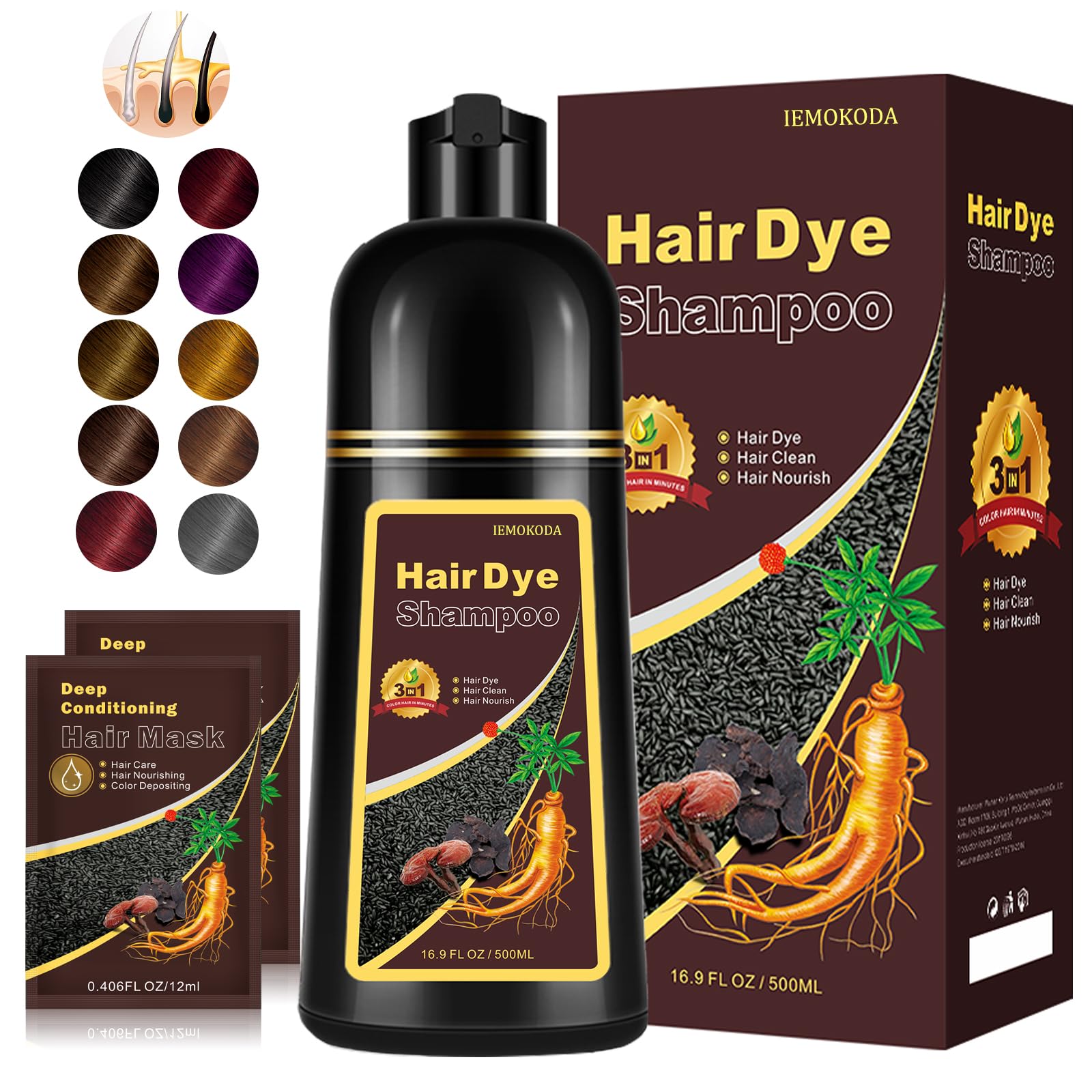 Fedulili Instant Light Brown Hair Dye Shampoo for Gray Hair 3 in 1, Natural Hair Color Shampoo for Women Men Brown Colors in 10-15 mins, 100% Coverage