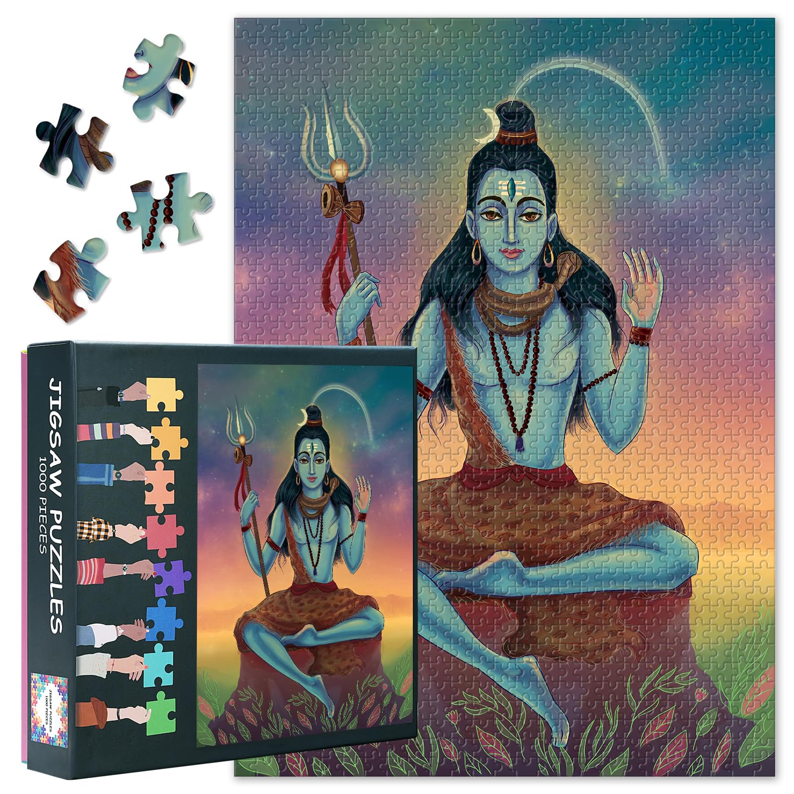 1000-Piece Jigsaw Puzzle for Adults - 50x70 cm Indian God, Challenging Collectible Shiva God Wall Decor for Challenging Spiritual Puzzle for Meditation & Yoga Room Decor