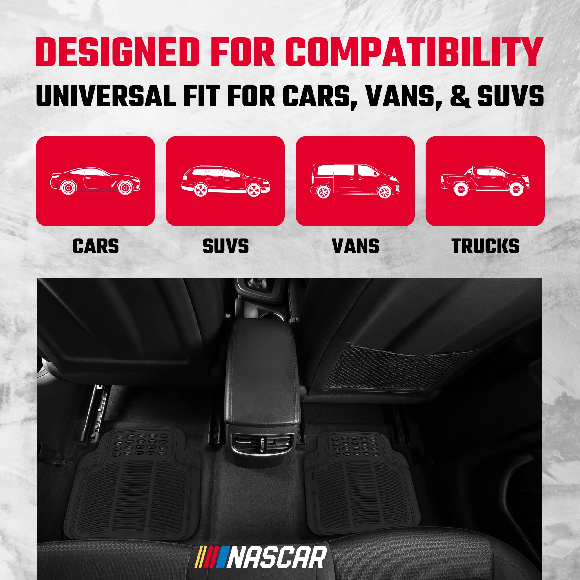 NASCAR Premium Car Floor Mats - 4-Piece Set Heavy Duty All-Weather Rubber Universal Trim-to-Fit for Cars Trucks SUVs — view 5