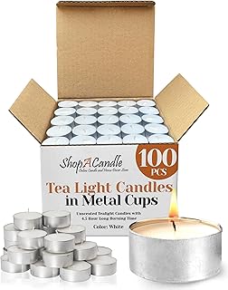 100 Pack Tealight Candles in Metal Cups - Clean, White Unscented with 4.5 Hour Long Burning Time - Votive Candles Bulk for Romantic Dinner, Weddings, Spa & Hotels by PARNOO