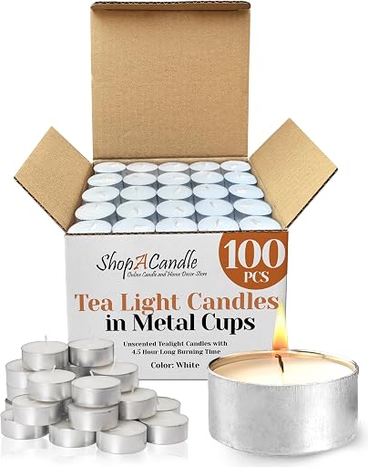 100 Pack Tealight Candles in Metal Cups - Clean, White Unscented with 4.5 Hour Long Burning Time - Votive Candles Bulk for Romantic Dinner, Weddings, Spa & Hotels by PARNOO