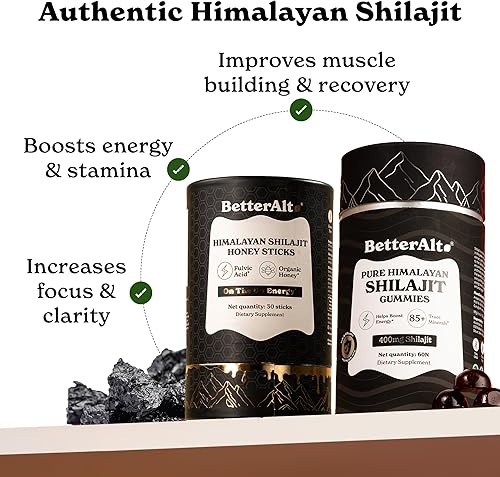 Miniatura 3 de Better Alt Ultimate Power Up Duo  Gomitas Shilajit + Shilajit Gold+ Palitos de miel  Probado en laboratorio de terceros  Paquete de 1 mes - Ayuda a