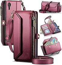 Crossbody Wallet Case Compatible with iPhone XR RFID Blocking 7-Card Holder Soft PU Leather Magnetic Snap Shoulder Strap Zipper Pocket Purse Phone Case Wallet Fit for iPhone XR 6.1" - WineRed
