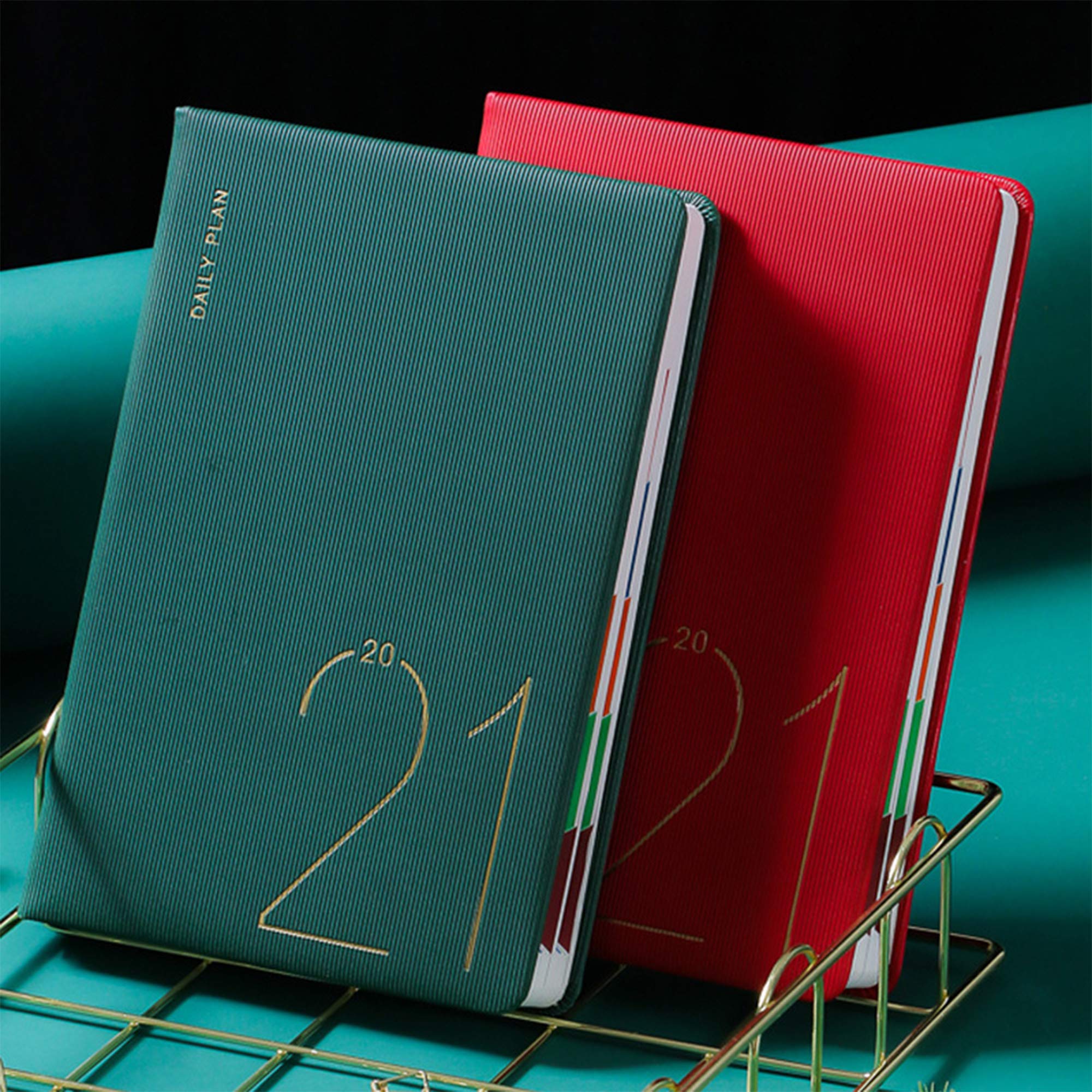 2021 365 Tage Tagebuch - 2er Pack (Rot & Grün) Notebook, A5, Chinesisches Schriftzeichen