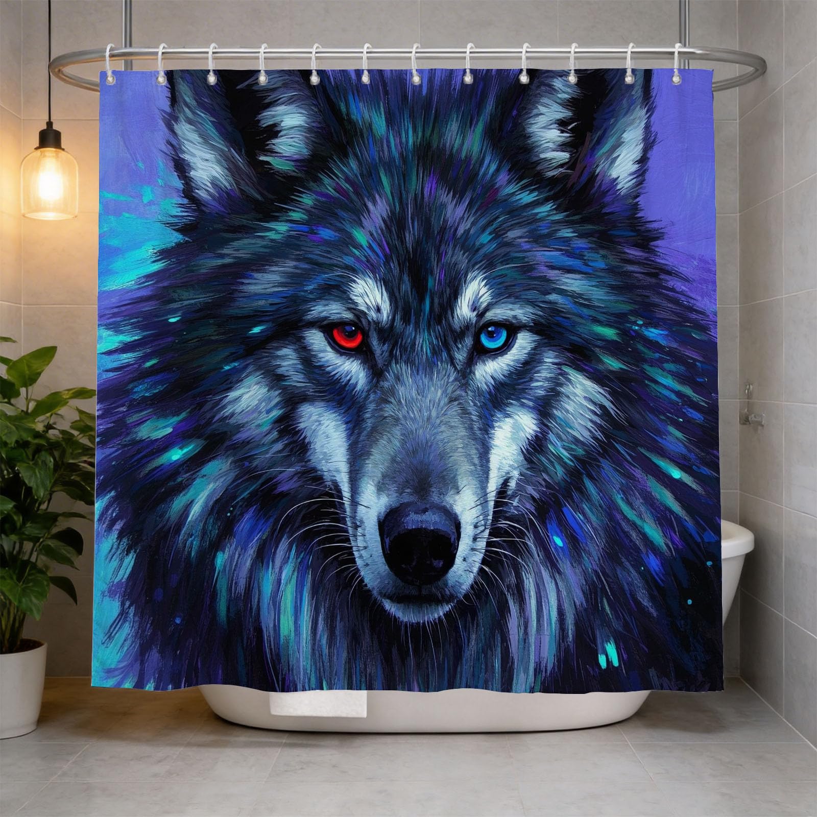 Hongduo 3D Wolf Shower Curtain for Stalls Bathtubs Cartoon Bathroom Decor Shower Curtain Set Polyester Fabric Waterproof 200x200cm/79X79 Inch with Hooks