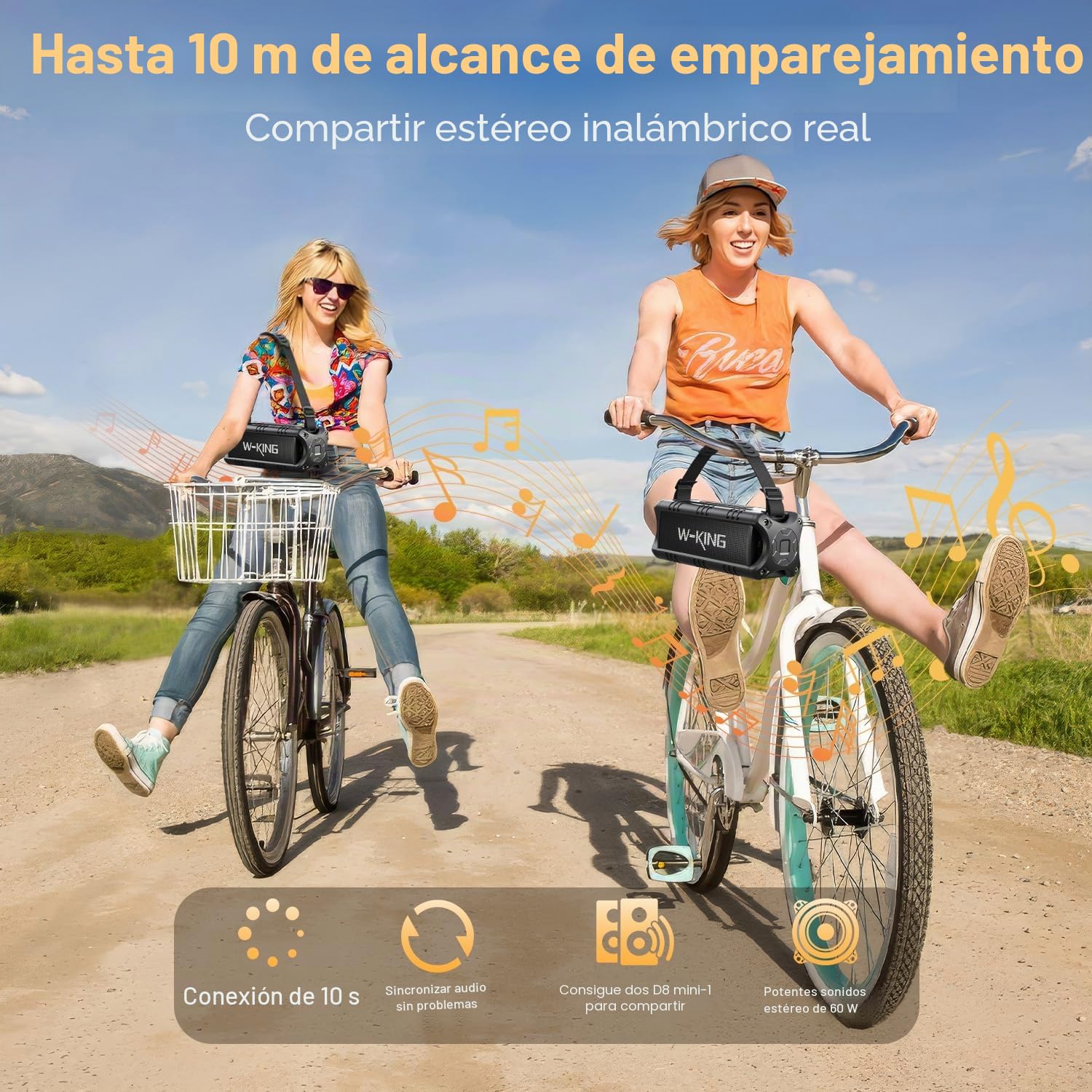 W-KING Altavoz Bluetooth Potente, 60W Peak 30W RMS IPX6 Speaker Portatil | Robusto Flotante Imperm. Rueba de Agua Speaker Boombox, Bajos Profundos, Exterior, 24H, Tarjeta TF, Reproducción USB, AUX, EQ