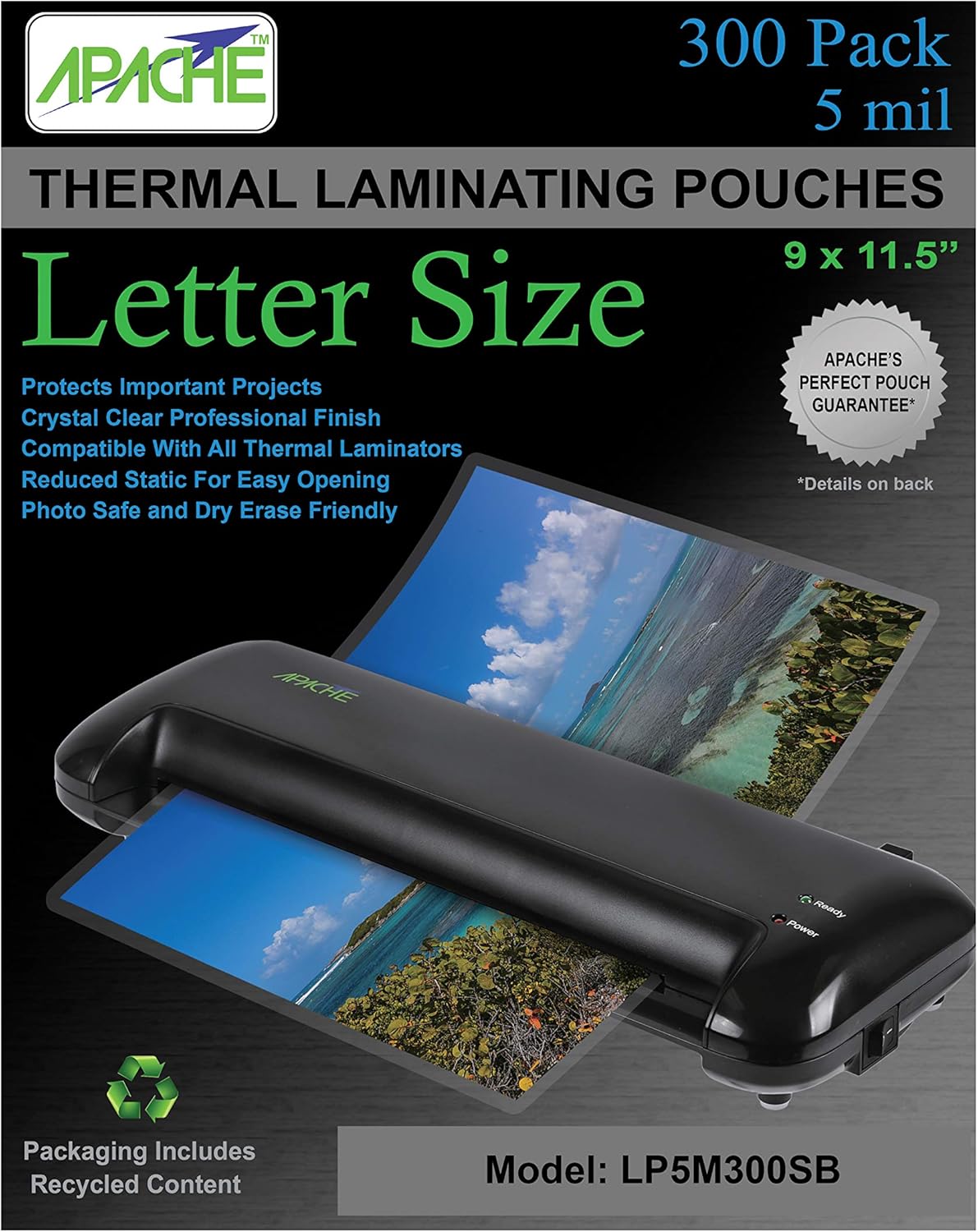 Apache Laminating Pouches 5 mil for 8.5 x 11 paper (300 pack)