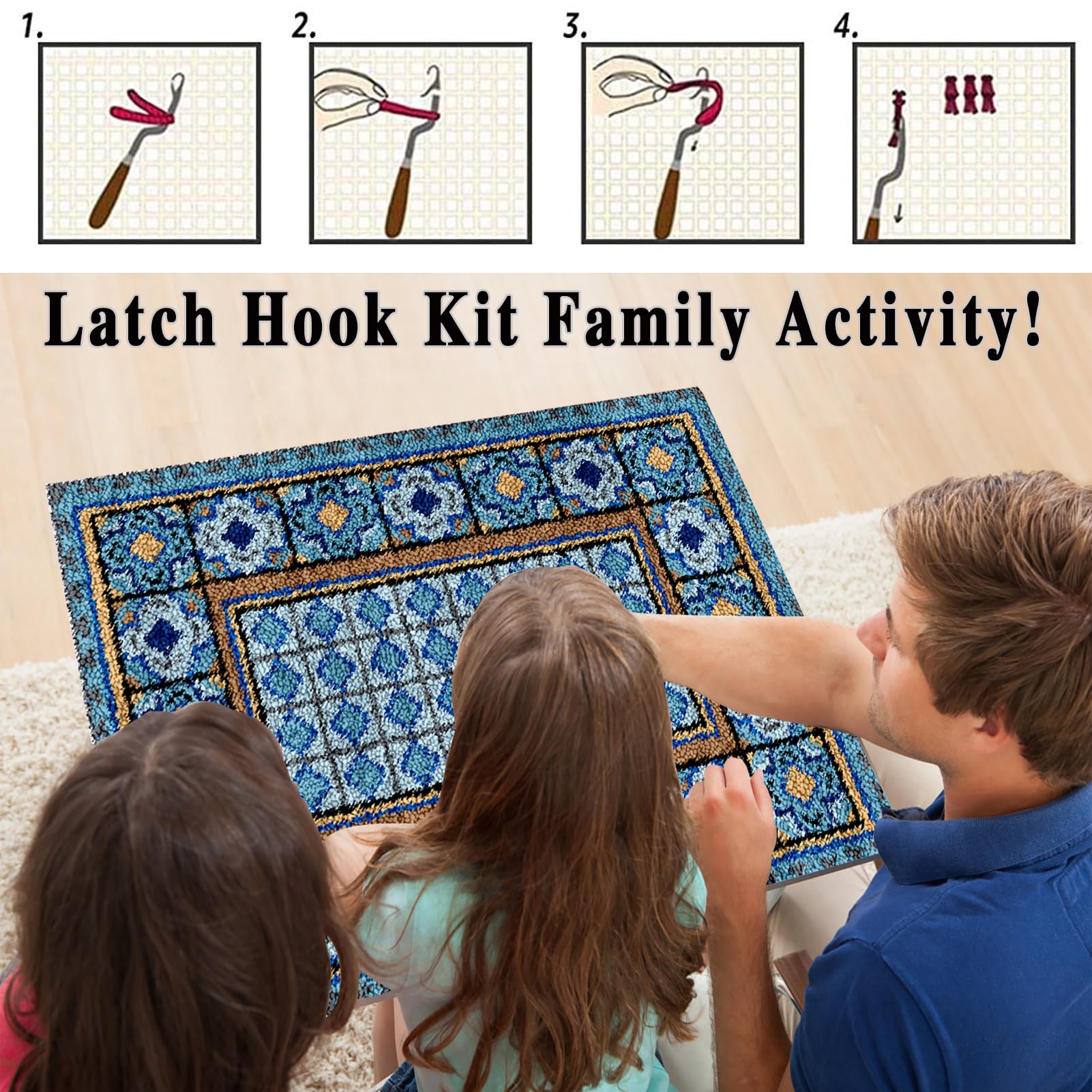 Kit Gancio di Chiusura Tappeto, Kit da Ricamo Tappeto Fai da Te Fare, Tappeto per Uncinetto Latch Hook Rug Kit per Adulti, Kit per Fabbricare Tappeti a Punto Croce, per Decorazione Casa 38 x 52 cm