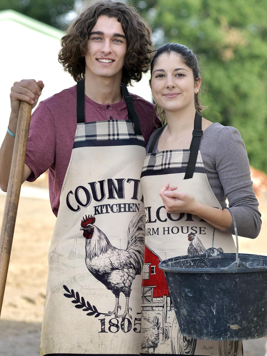 Bencailor 6 Pcs Seasonal Kitchen Aprons with Pocket Women Holiday Aprons(Beige,Black and Red Farm Rooster) - Image 6