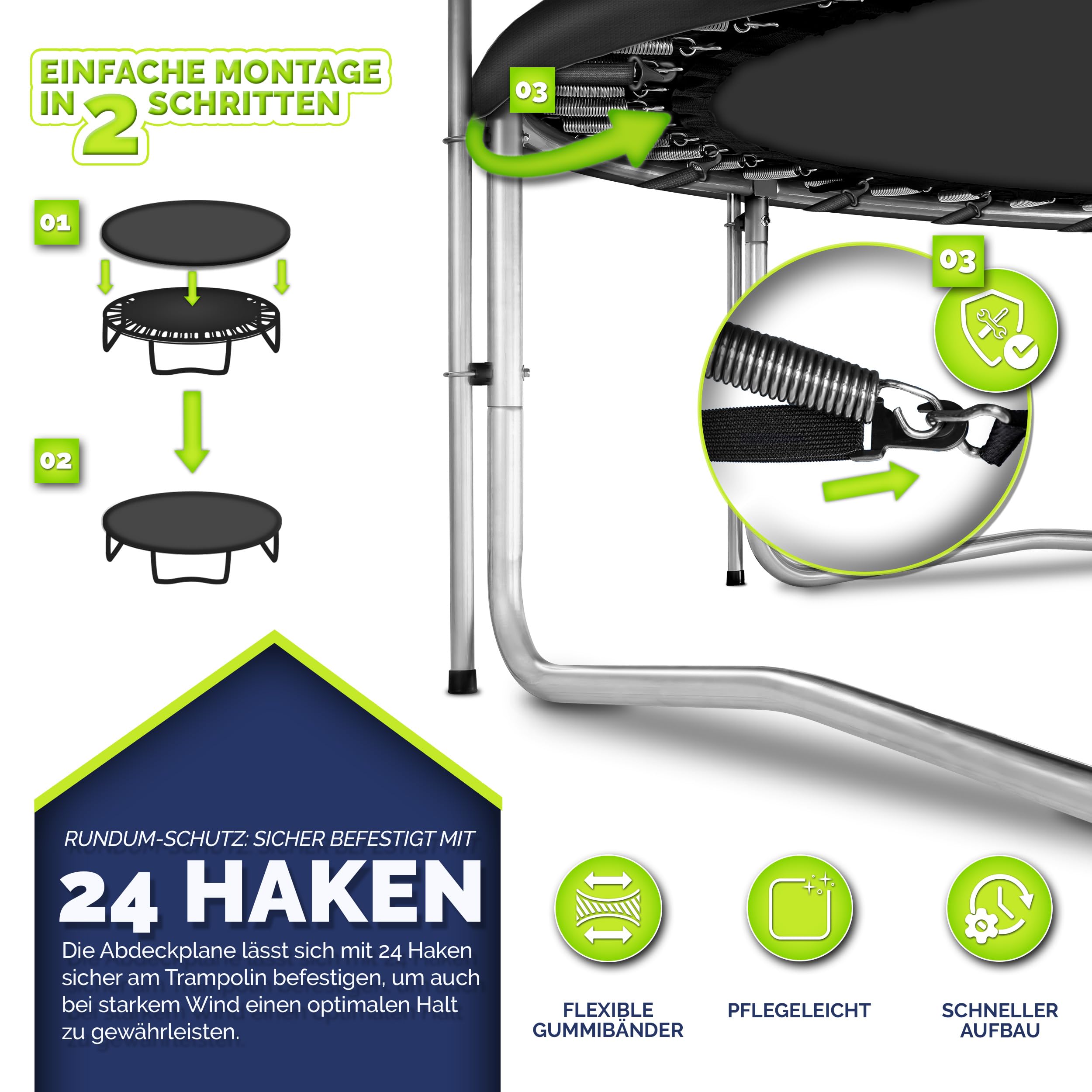 KIDUKU Trampolin Abdeckung 244-427cm | Regenabdeckung wetterfest, reißfest & UV-beständig | Outdoor Wetterschutzplane