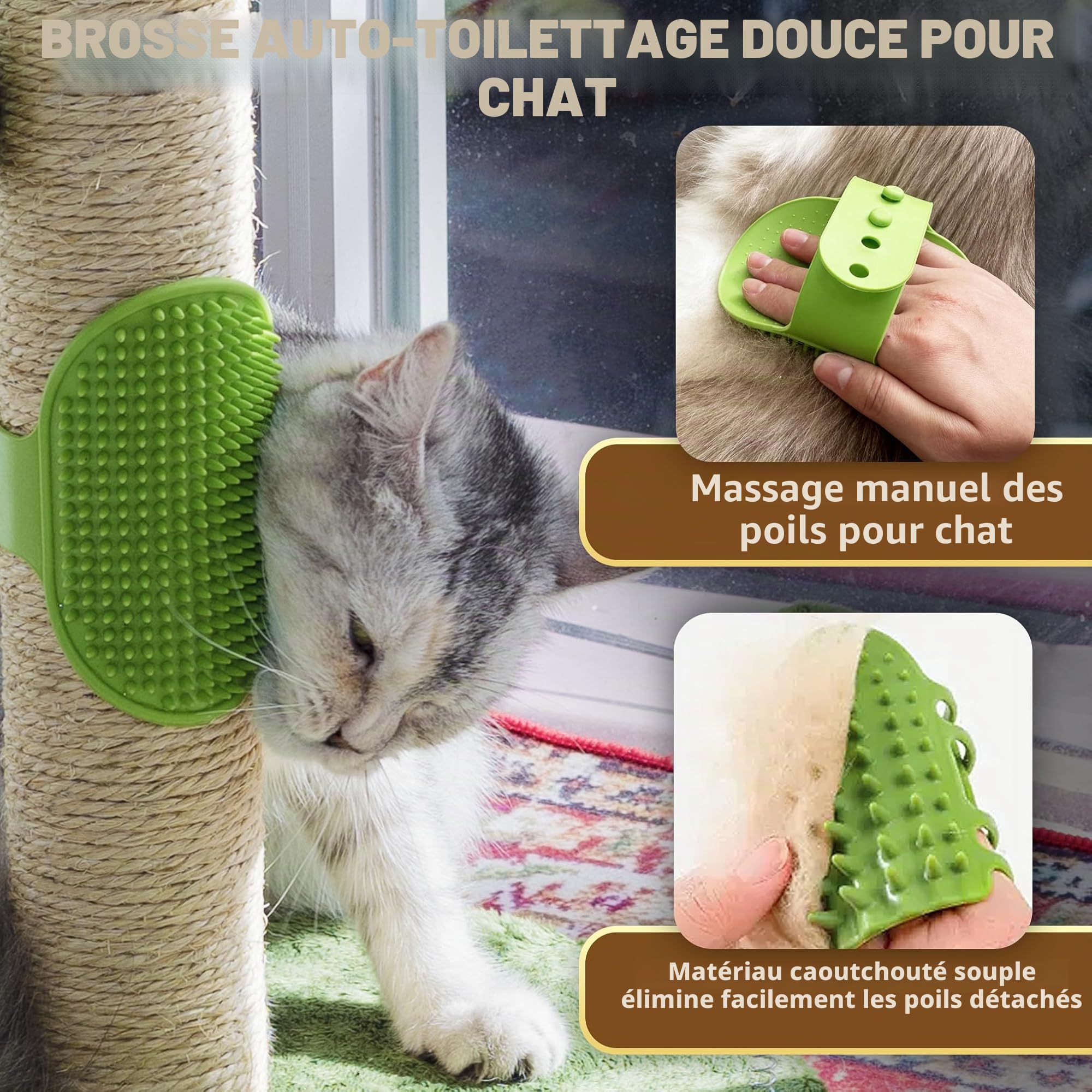 Fantasreen Griffoir pour Chat Griffoir à 84cm pour Chats d'intérieur avec Jouet pour Chat et Balle Interactive Auto-Groomer pour Chatons et Chats Adultes