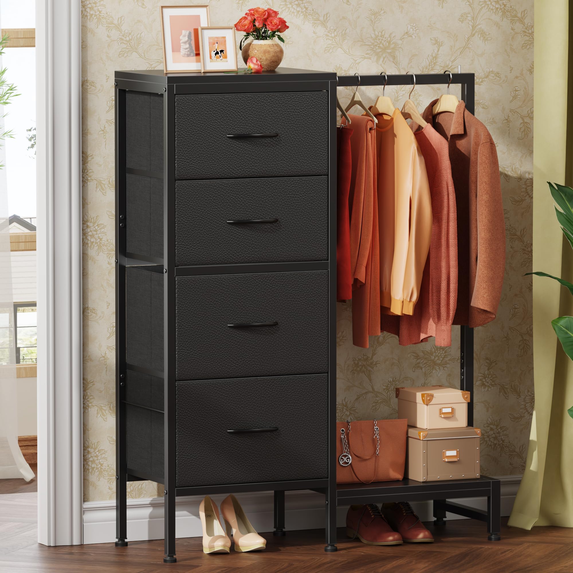Amazon.com: HIGDBFE Dresser with Hanging Rack, 4 Drawers Small Closet for Bedroom, Reversible Fabric Kids Chest of Drawers with Clothes Rack, Tall Storage Tower, Sturdy Frame, Black, 44''H : Home & Kitchen Amazon.com: HIGDBFE Dresser with Hanging Rack, 4 Drawers Small Closet for Bedroom, Reversible Fabric Kids Chest of Drawers with Clothes Rack, Tall Storage Tower, Sturdy Frame, Black, 44''H : Home & Kitchen