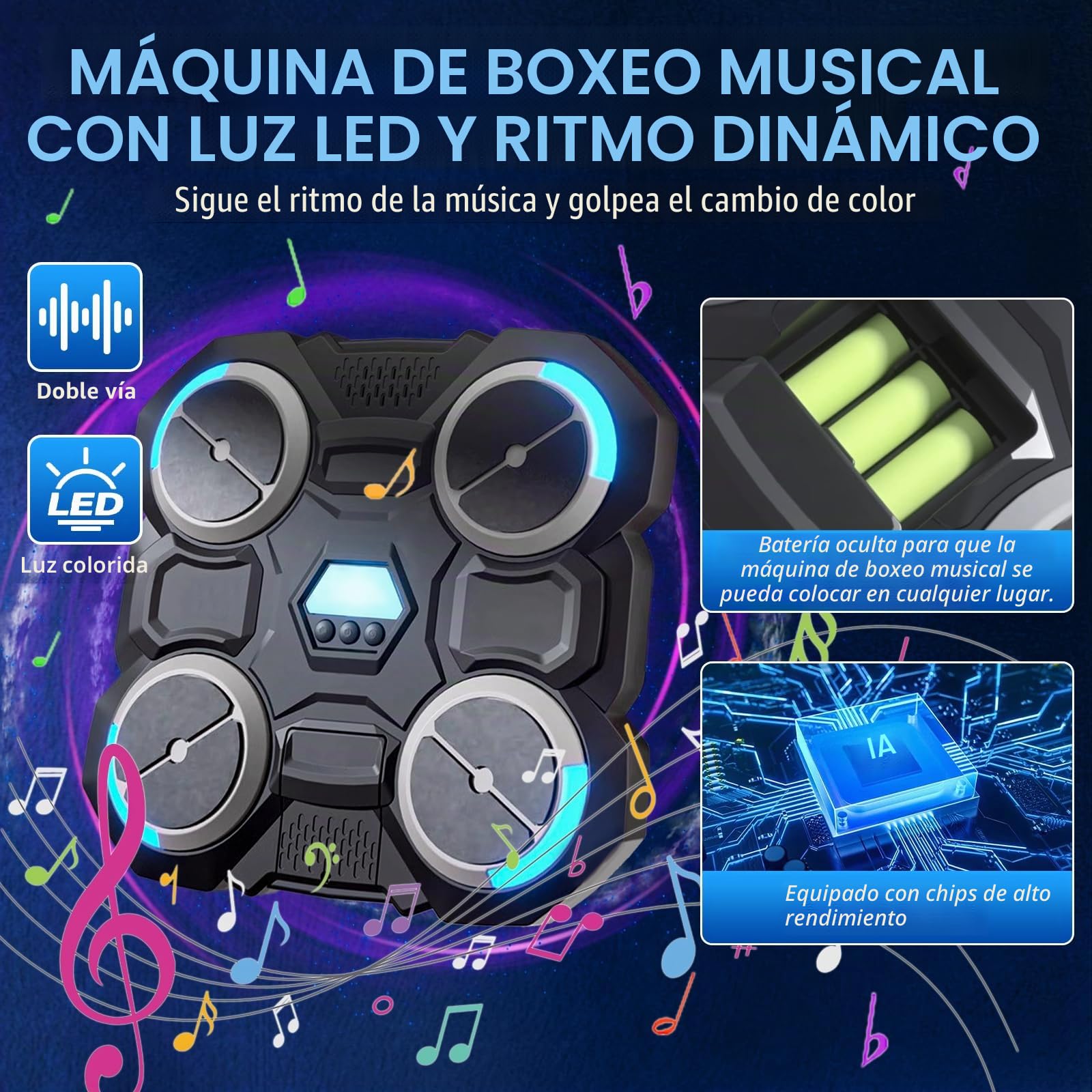 xinrongda Máquina De Boxeo Musical con Guantes De Boxeo, Boxeo Pared con Musica Entrenamiento En Casa Inteligente con Iluminación Led, Luces Al Ritmo De La Música Apto Adultos y Jovenes