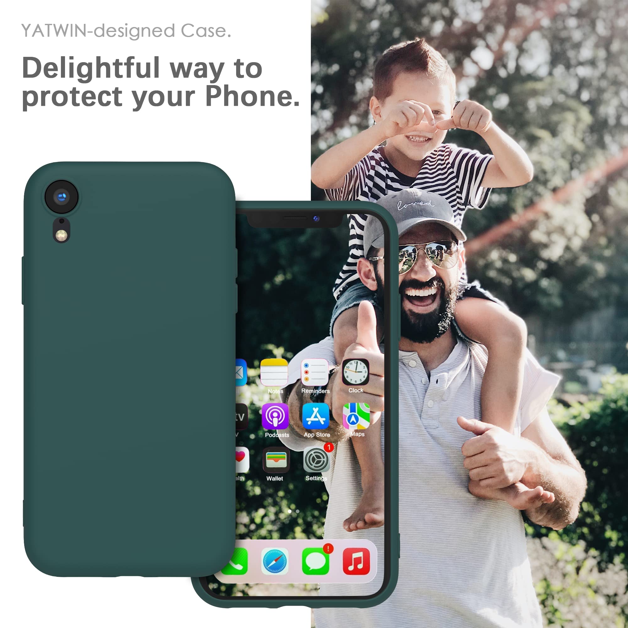 YATWIN Silicone Case for iPhone XR, Soft-Touch, Shockproof, DustProof, Antiskid Full Body Armour Phone Cover for Apple iPhone XR - Dark Green — view 2