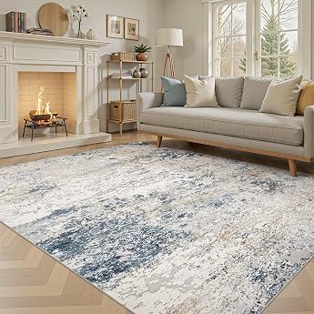 DMOYEST Living Room Rug 200 x 300 cm Modern Beige Blue Washable