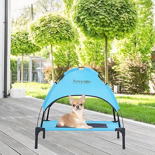 SweetBin Cuna elevada para perros SML con toldo y sombra lateral para acampar perros pequeños y medianos (bolsa de transporte), cama elevada