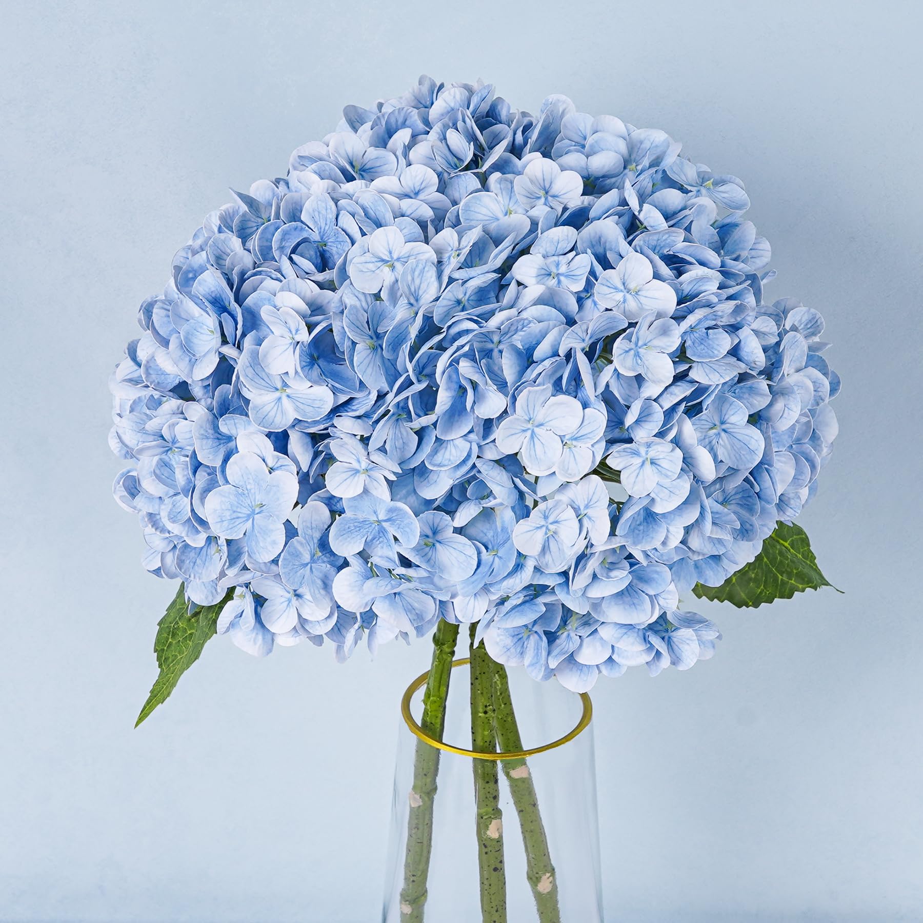 YOUNGLEAVES 3 Pcs Light Blue Hydrangea Artificial Flowers,21 inches Latex Real Touch Faux Hydrangeas Flowers for Home Outdoor Party Garden Table Centerpieces Wedding Decor